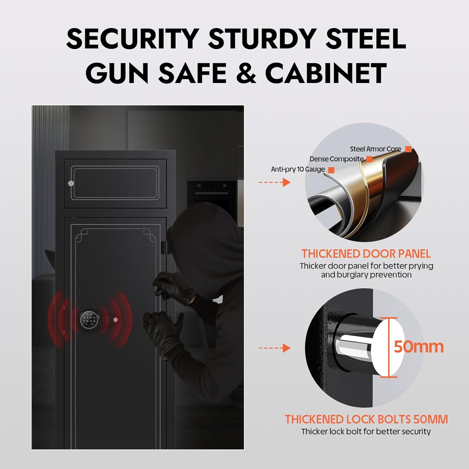 KAER 15-Gun Security Cabinet with Digital Keypad & Separate Lockbox | Heavy-Duty Steel Construction for Rifles, Pistols & Ammo