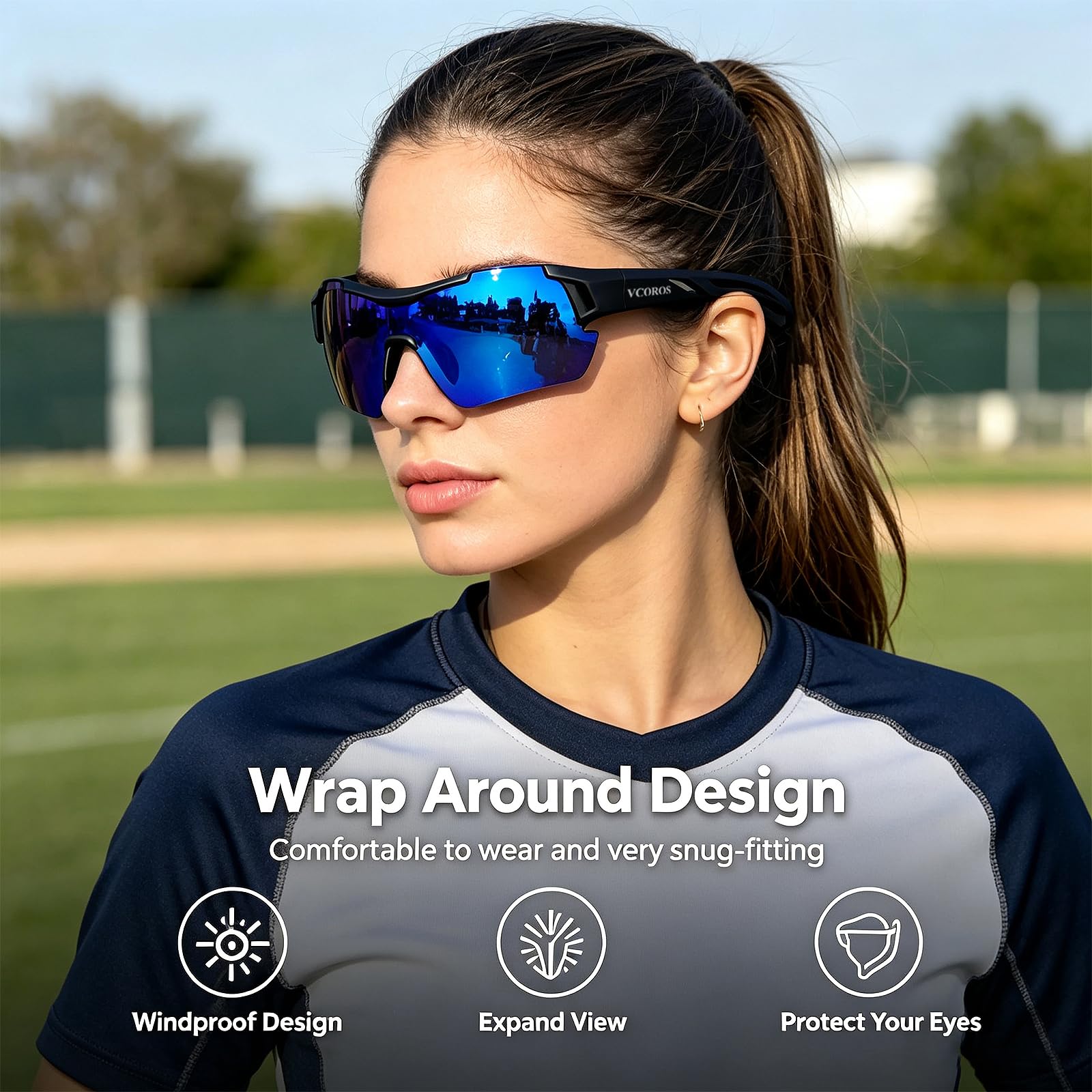 VCOROS Lunette de Cyclisme JN007 Lunettes velo Homme Femme Protection UV400 Monture TR90 Lunette de Soleil Sport pour Cyclisme Moto Pêche Conduire