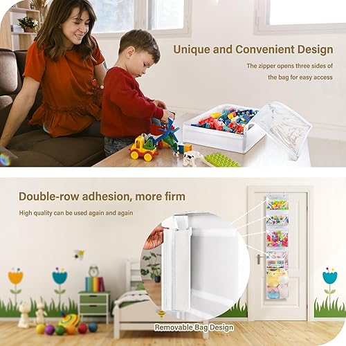 Miniatura 3 de Almacenamiento de juguetes colgantes sobre la puerta, idea de organizador de animales de peluche con 4 bolsas extraíbles, soporte de armario