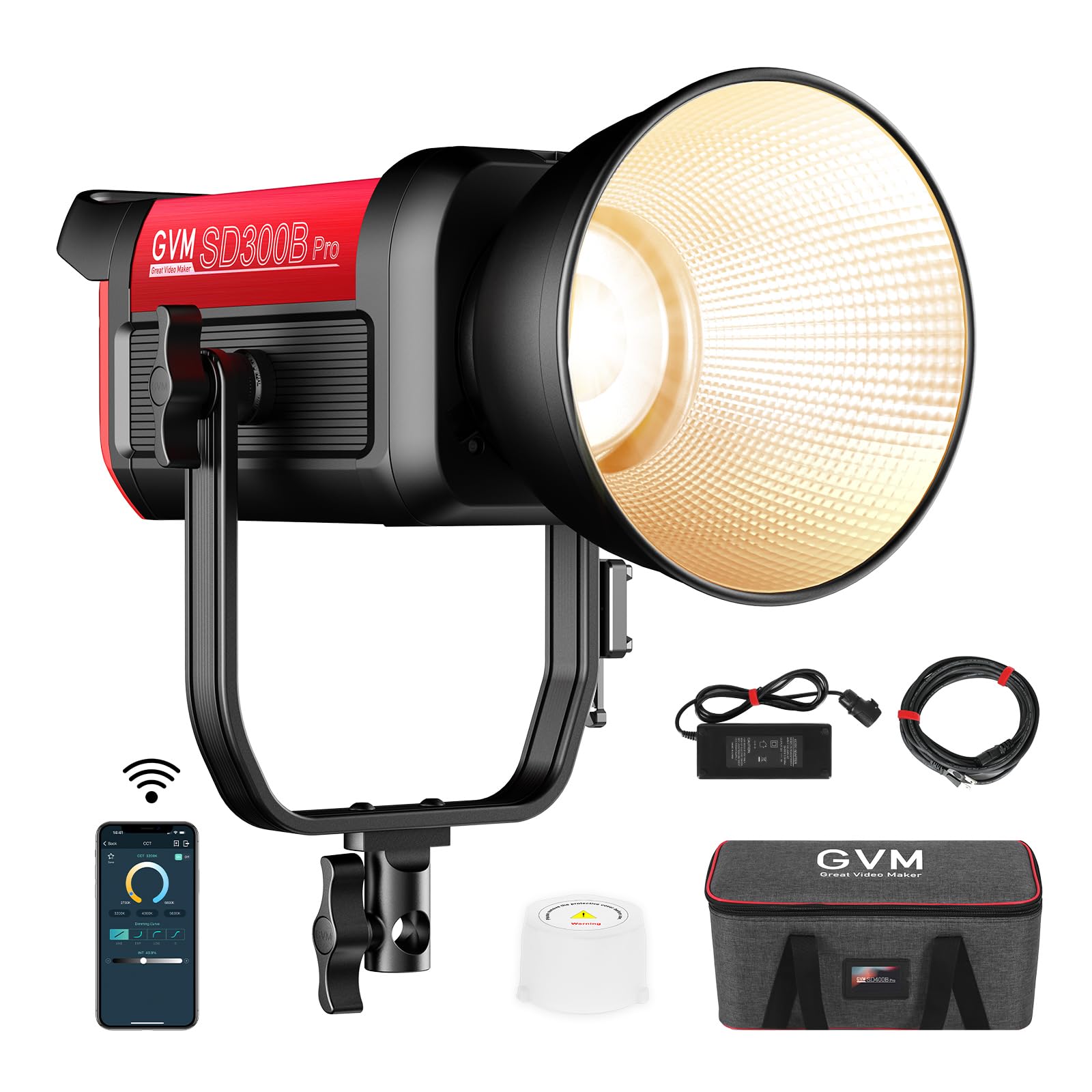 Gvm Great Video Maker Pro Led Light, Bowens 300W Cob Studio Continuous Light With Dmx/App Control, Lighting For Photography Youtube Recording 65000Lux/1M, Cri97+, 12 Effects,