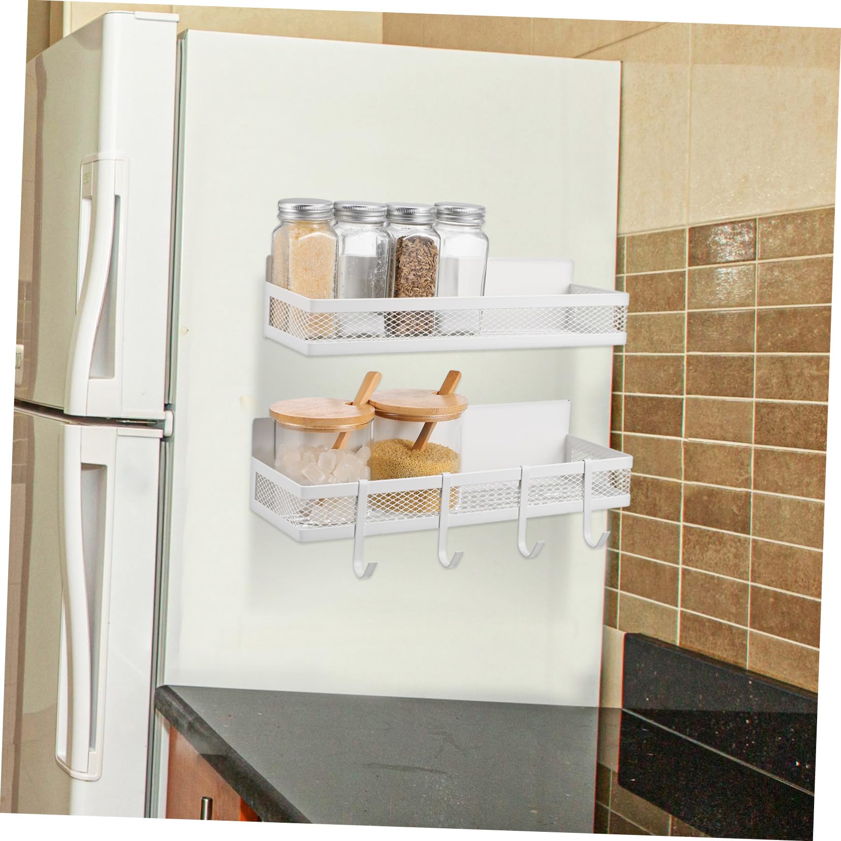 Cabilock Mensola Magnetica Versatile Per Cucina E Bagno 2 Pezzi Porta Spezie Per Frigorifero Con Ganci Portaoggetti