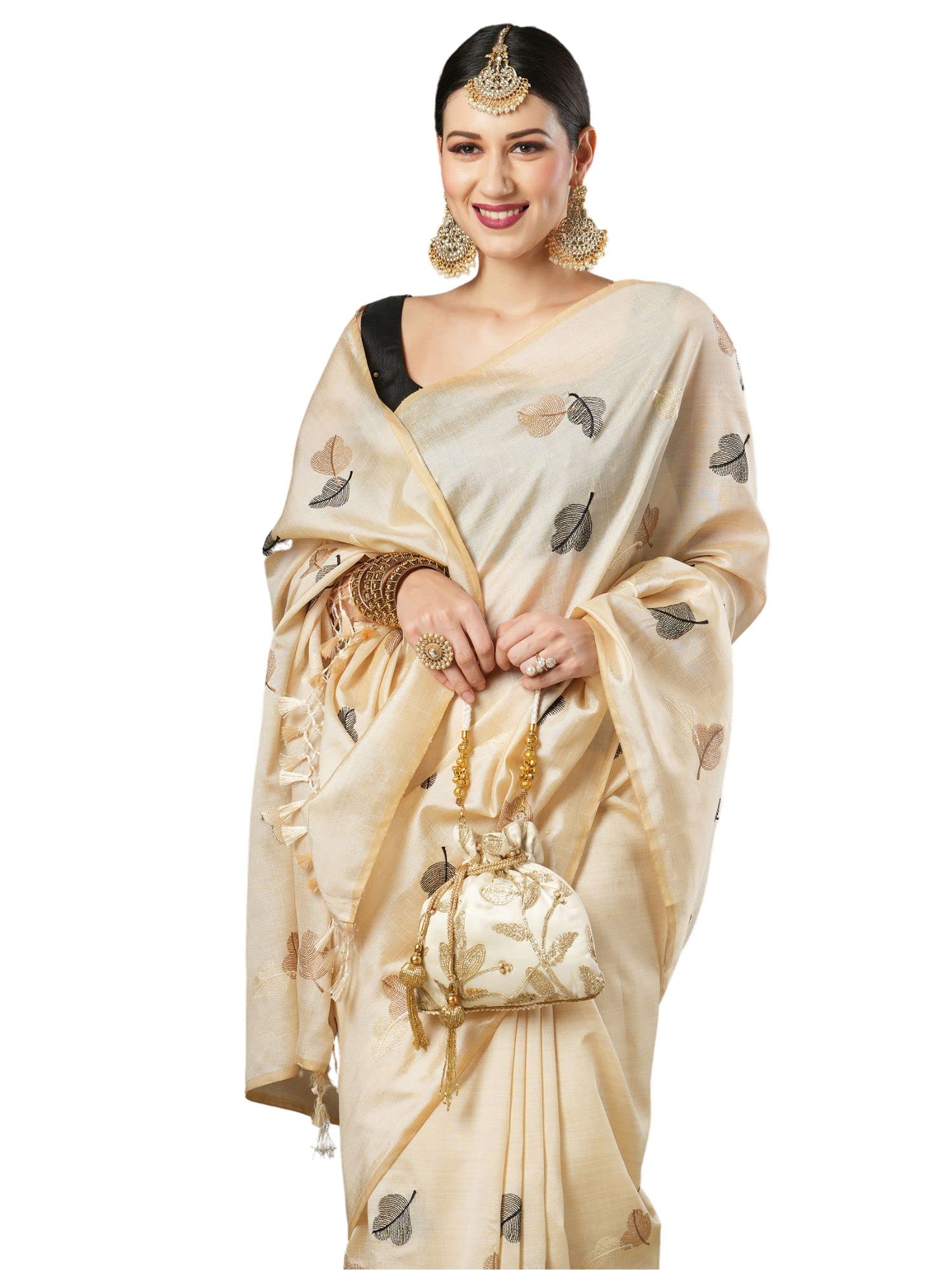 Women's Banarasi Silk Blend Embroidered Solid Border Saree With Unstitched Blouse Piece (6KAVI601_Parent)-image-2