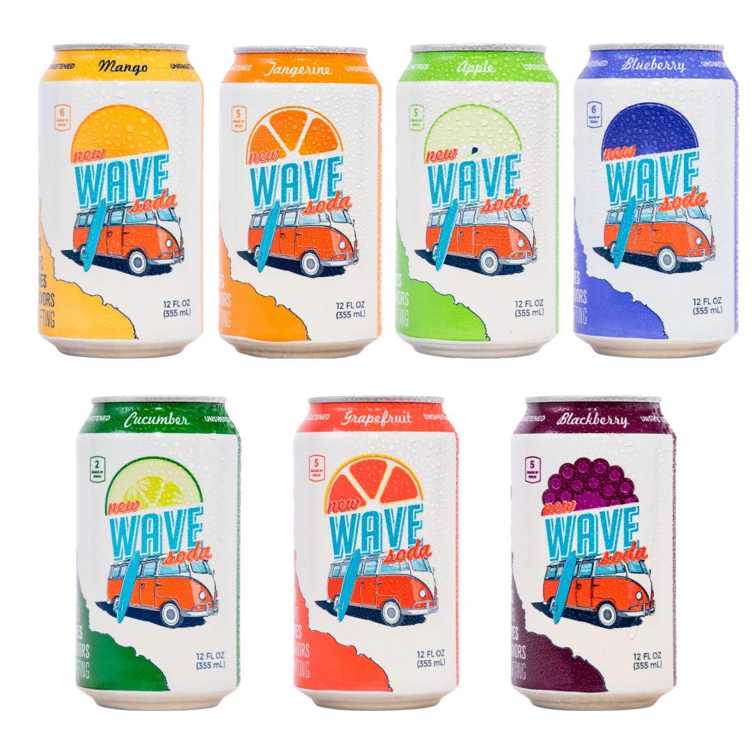 Buy New Wave Natural Sparkling Soda Water Sweetened with Real Fruit Juice, Vegan, y Caffeinated