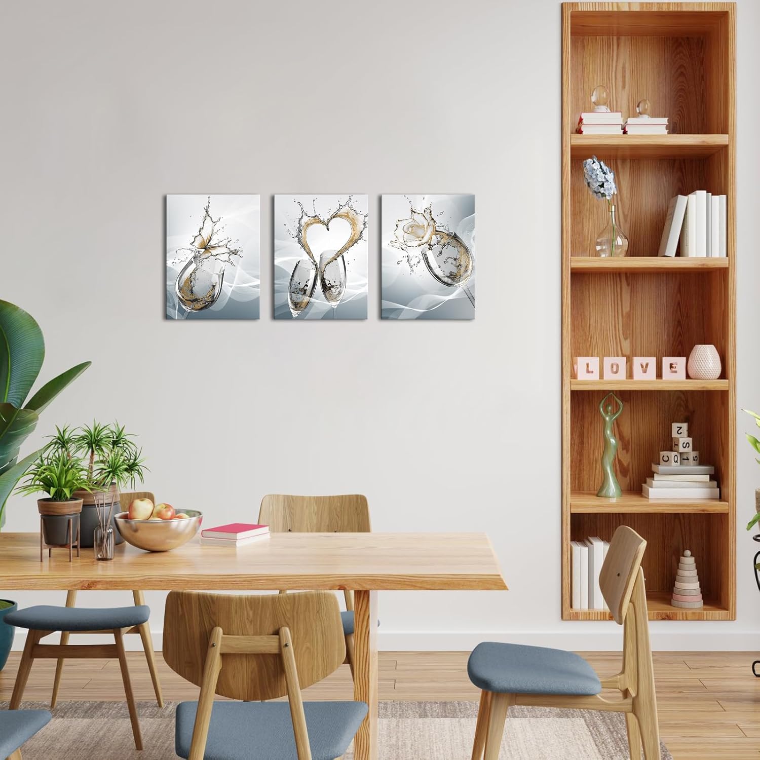 Artmyharbor Wine Pictures 3 Piece Wall Art Gold Grey Dining Room Decor 12x16