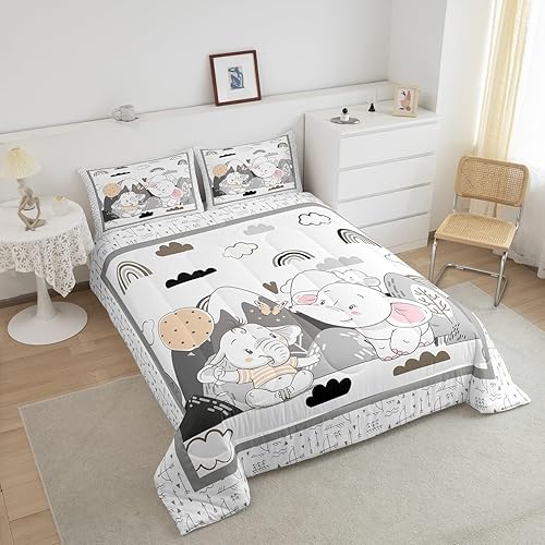 Miniatura 3 de Juego de ropa de cama de elefante lindo tamaño matrimonial 3D con patrón de animales salvajes para niños y niñas, decoración Kawaii bohemio de