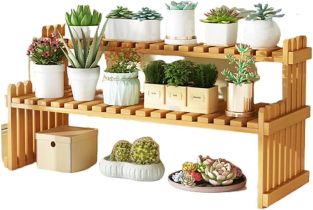 竹　花台　二段　生花 Amazon | フラワースタンド 植物ラック 室内 竹製 2段 植木鉢