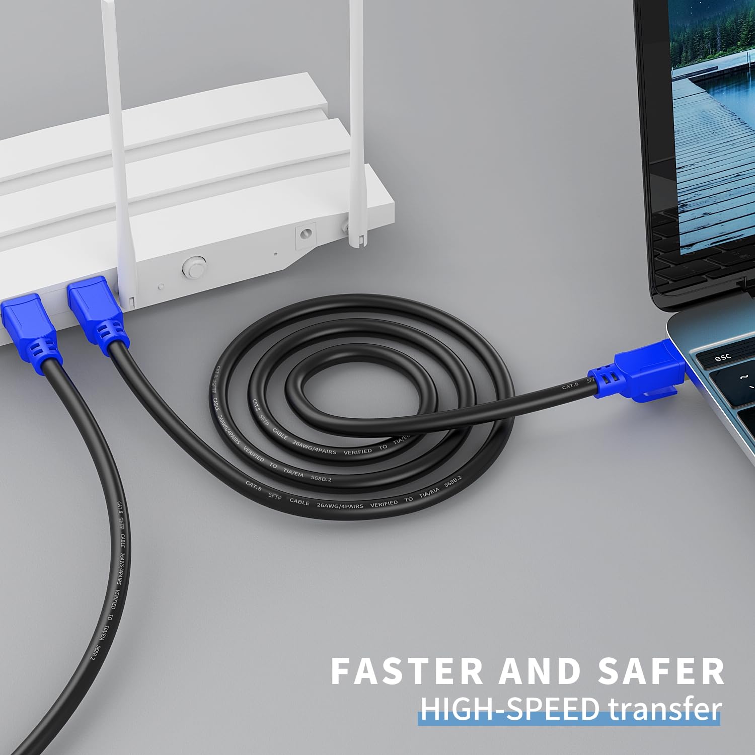 Cavo Ethernet CAT 8 per esterni 100 m, 40 Gbps-SFTP-2000MHZ-CAT8, cavo di rete RJ45 schermato, 100 m, rotondo, nero