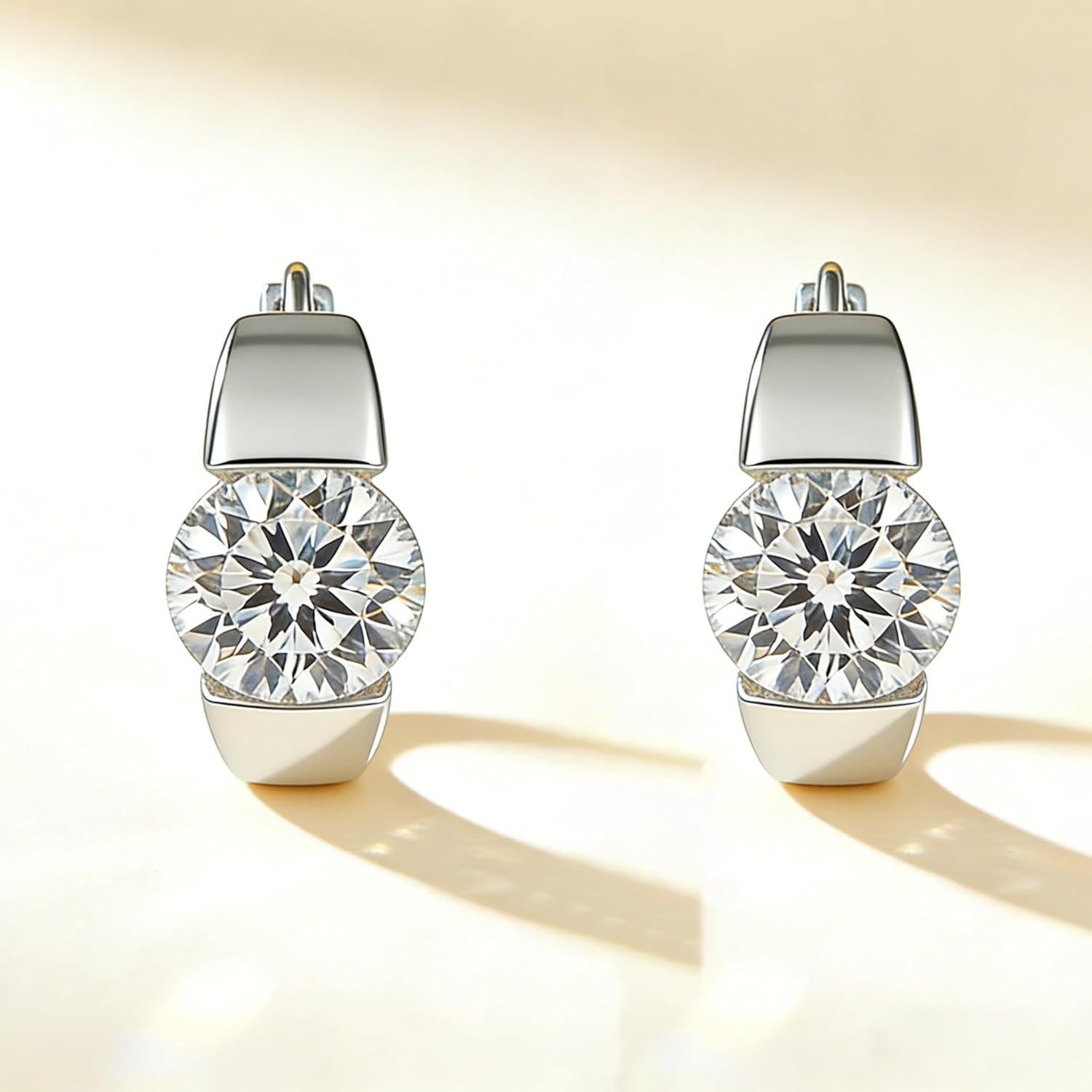 Sterling Silver Hoop Earrings, Hoops CZ Cubic Zirconia White Gold Plated Huggie Hoop Earrings for Women Gift 1.2 ct