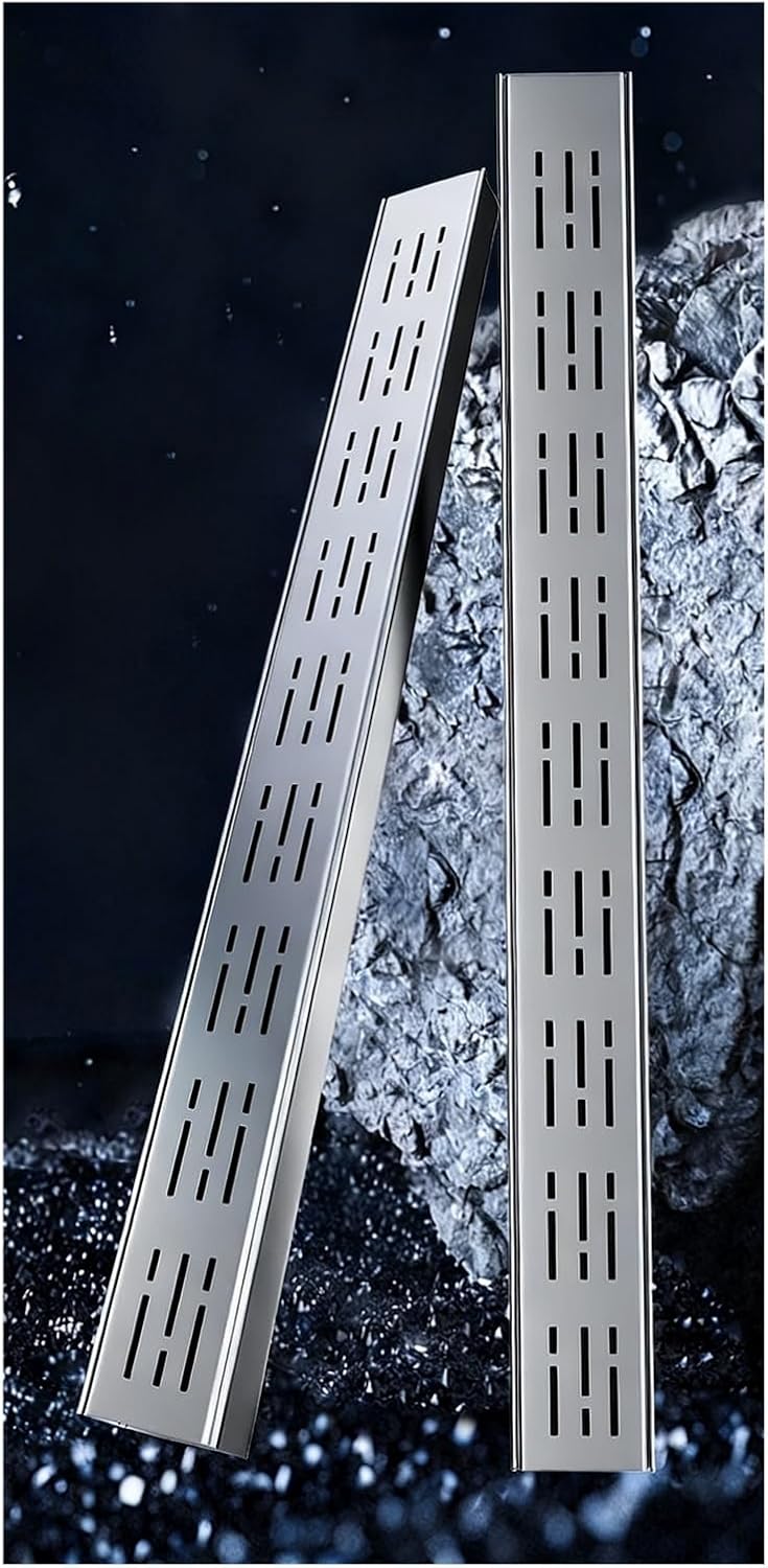 304 Stainless Steel Channel Drain for Yard, Garden & Pool Deck - Slim Recessed Linear Drainage System with Grate, 2-Piece Set (1.4" W x 2" H) for Efficient Water Flow