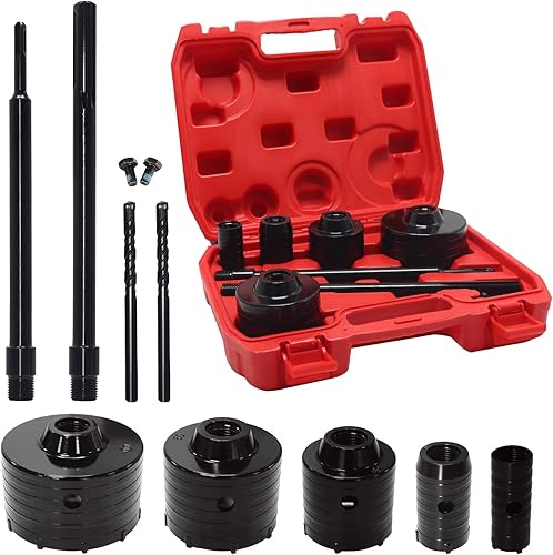 DEHUIWI Kit de sierra de agujero, 9 piezas de sierra de agujero de hormigón SDS Plus Max Bit Shank para pared de ladrillo de cemento, sierra de