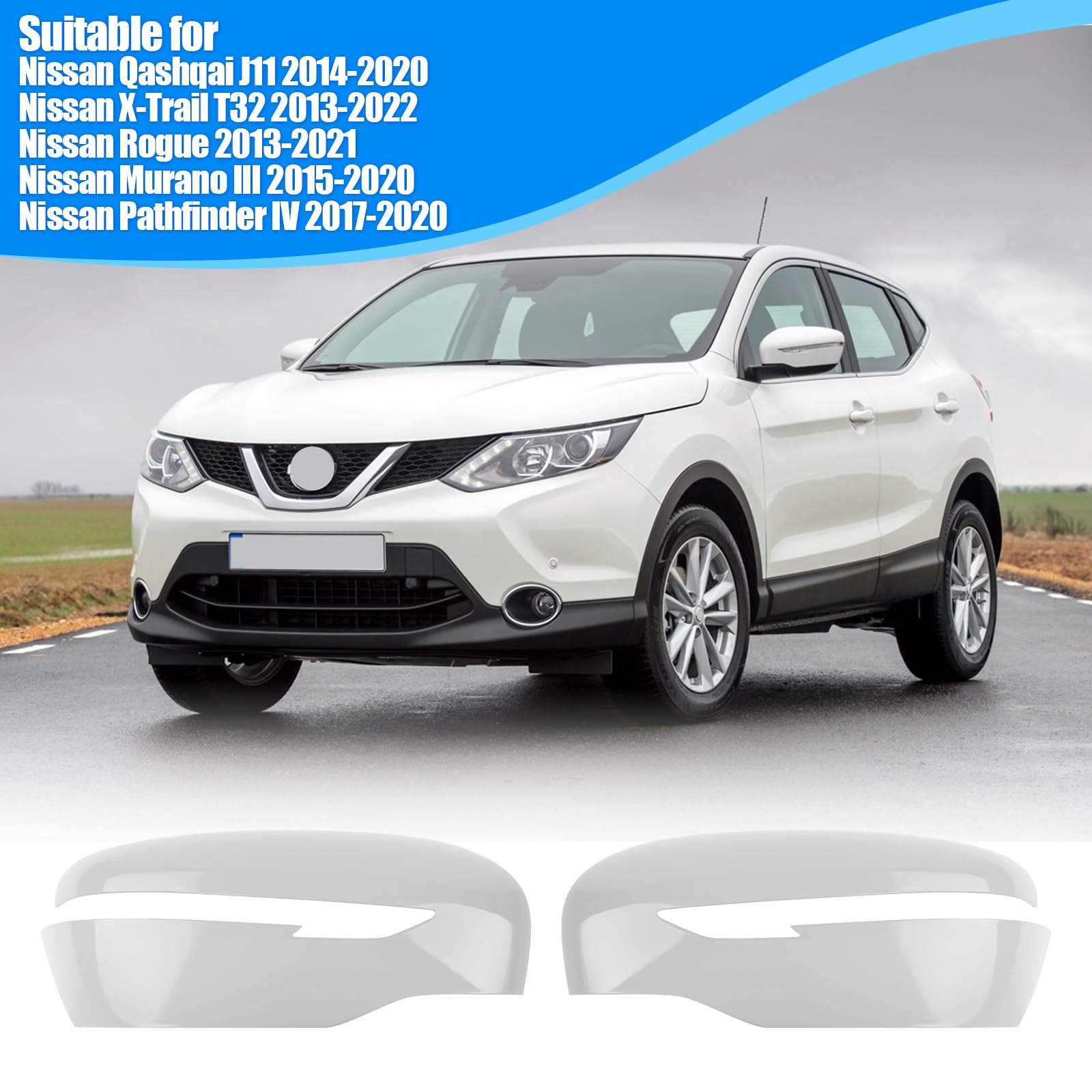 Cappuccio Dello Specchietto Retrovisore Sostituzione per Nissan Qashqai J11 2014-2020/Rogue 2013-2021, Cappucci per Specchietti Retrovisori Cromati Copri Specchietto Retrovisore Automatico (Bianco)