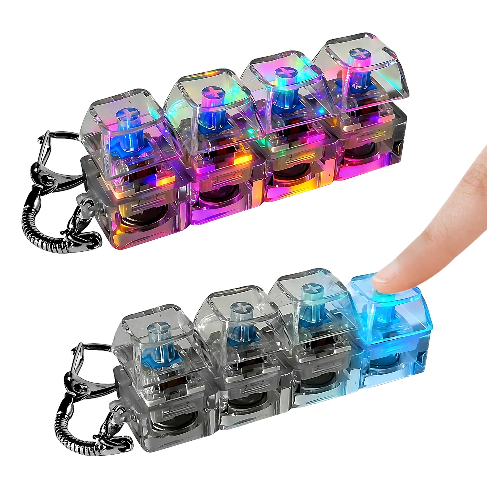 2 Pcs Keyboard Fidget Toy, Fidget Keyboard Keychain, Button Stress Relief for All Ages, Ideal Keychain Gift for Adults Boys Girls(Clear)