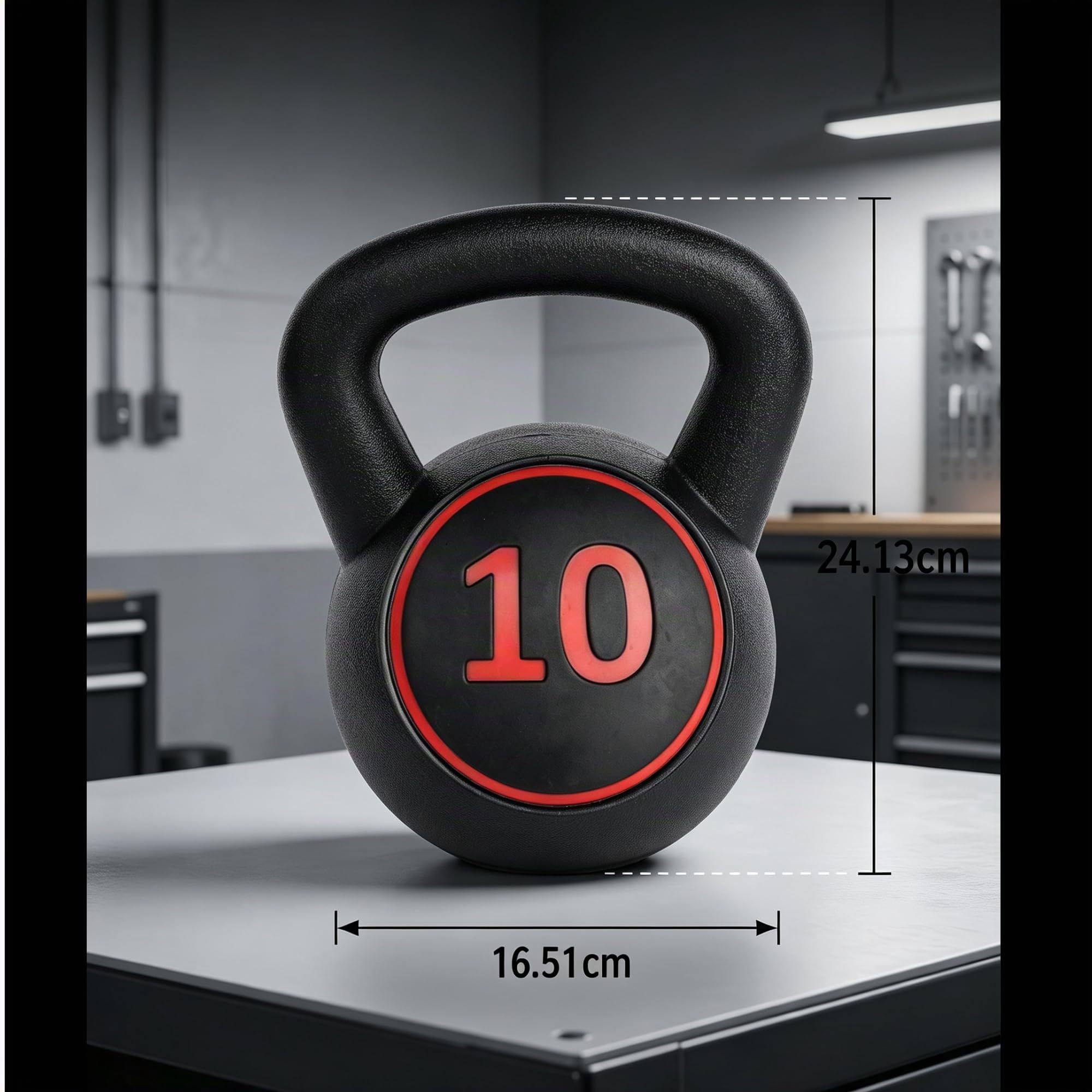 Kettlebell-Set 3-teilig 5 lb/10 lb/15 lb (2.27 kg/4.54 kg/6.8 kg), Neopren Kugelhantel mit flachem Boden & Aufbewahrungsständer, rutschfest & bodenschonend für Home Gym & Krafttraining, Schwarz