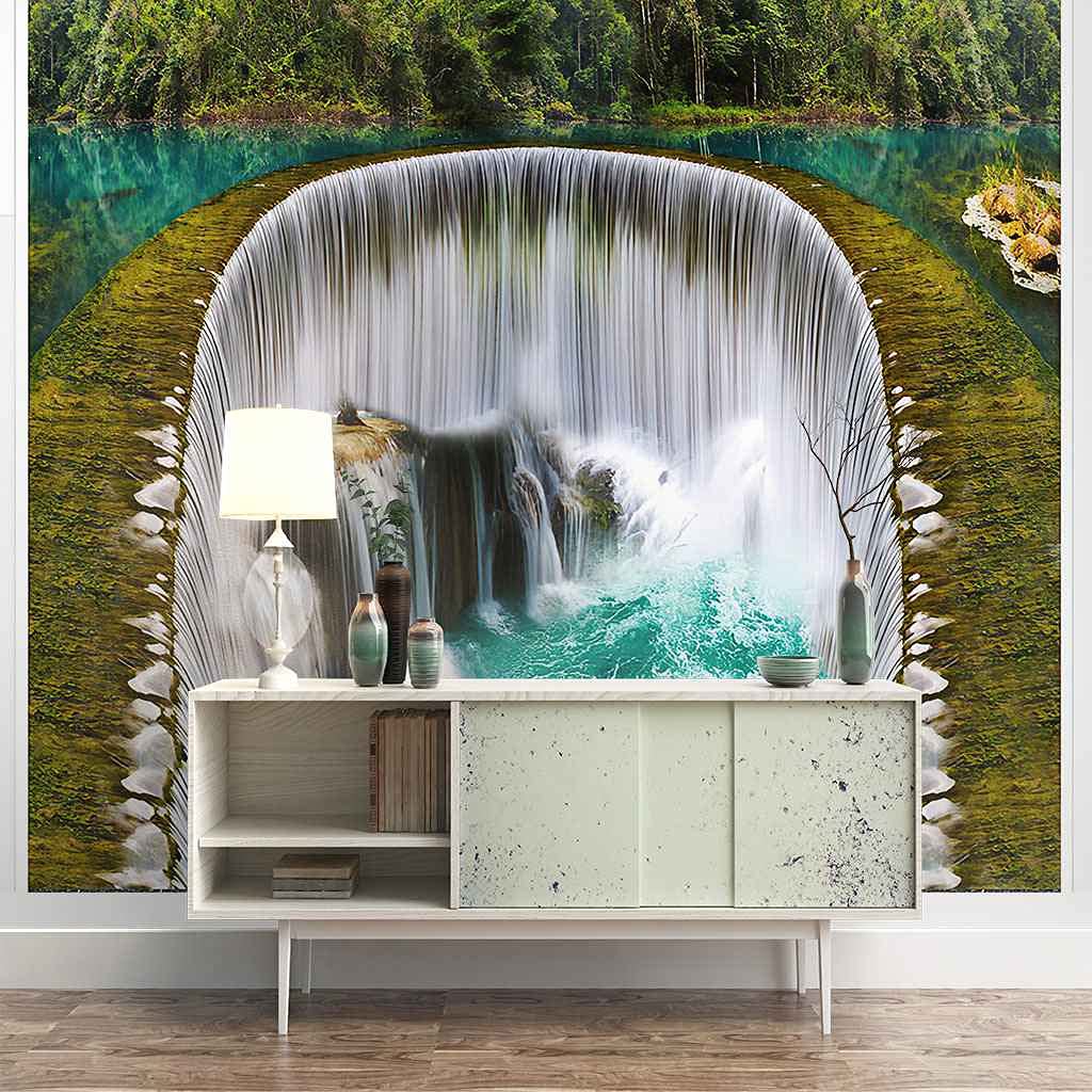 Papier peint 3D auto-adhesif cascade végétale décoration murale moderne en toile