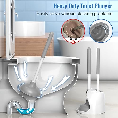 Miniatura 3 de DDARK Juego de émbolo y cepillo de inodoro, cepillo de cuenco y émbolo resistente con soporte para limpieza de baño, combo de cepillo limpiador de