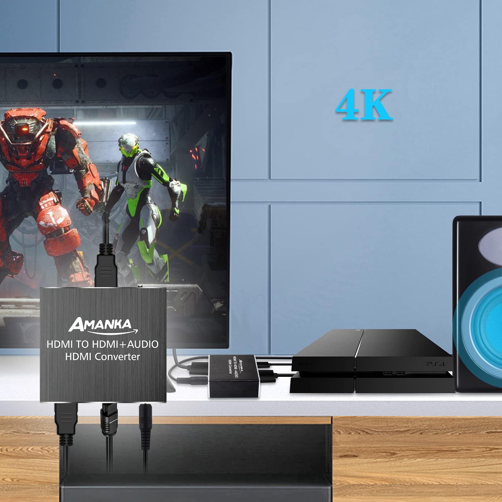 AMANKA HDMI Audio Extractor 4Kx2K, Convertisseur HDMI Optique HDMI pour Xbox PS4 Blu-Ray 3D Aluminum