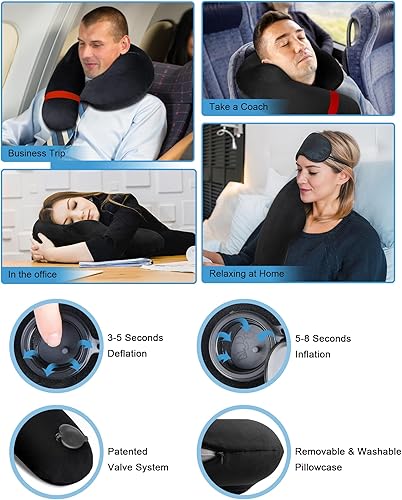 Miniatura 7 de Almohada de cuello para viajes, almohadas inflables de viaje para aviones, almohada de viaje para dormir en avión, evita el dolor de cuello y