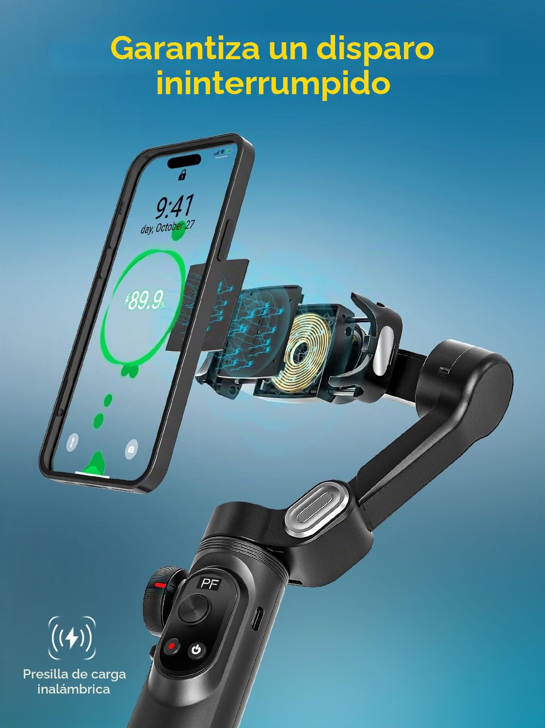 AOCHUAN Estabilizador de cardán para Smartphone, cardanes con Carga inalámbrica para iPhone 15 Pro MAX/Android Estabilizador de teléfono de Mano de 3 Ejes para grabación de Video y Seguimiento Facial