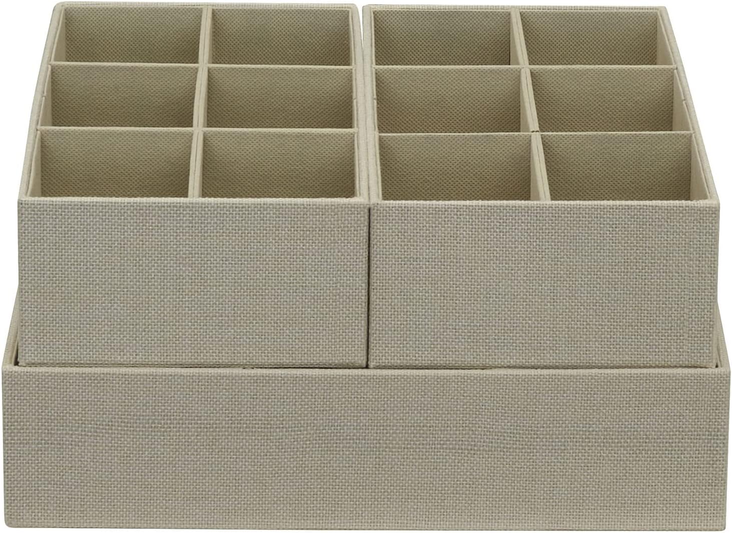 Household Essentials 3 Piece Drawer Organizers Starter Set, Customizable Inserts, Large Tray and 2 Small Trays, Cream