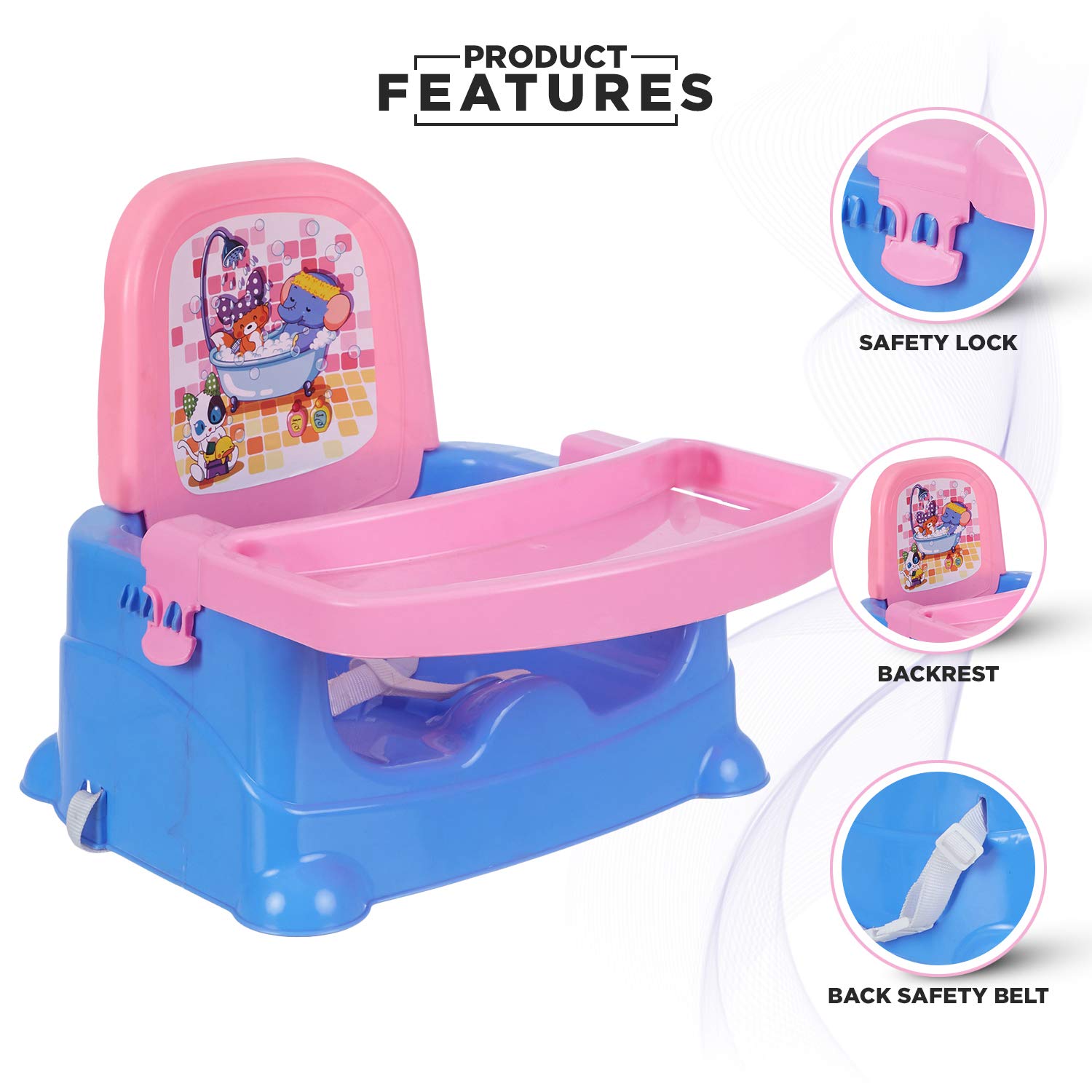 NHR Foldable 4 in 1 Baby Feeding Chair, Baby High Chair, Car Seat with 3 Level Table Adjustment (Blue) - Image 4 thumbnail