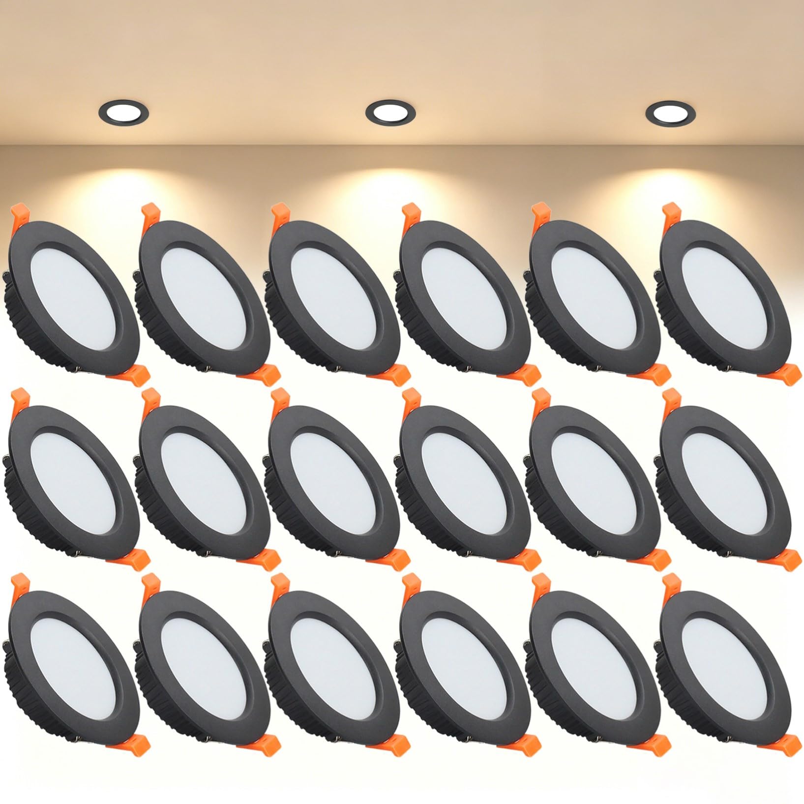 VOGHMOLD 9W Ultra Slim LED Downlight Recessed Ceiling Light 3.5 inch, 3000K Spot Lights Black Aluminum Trim, Cut Φ90-100mm, AC110-240V Panel Lighting for Office Hallway Closet, 18 Pack