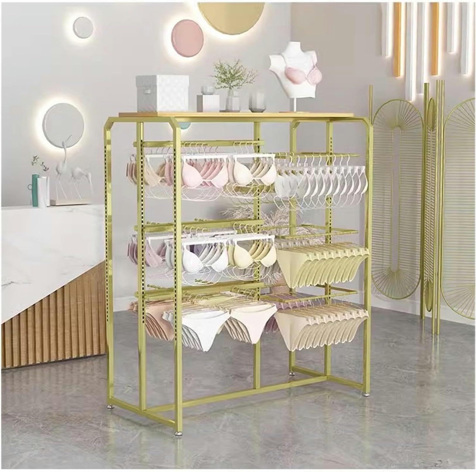 DETMOL Freestanding lingerie display stand, clothes rack for boutiques and retailers in the lingerie sector, clothes rack for socks, bras, panties and scarves, height of the crossbar adjustable.