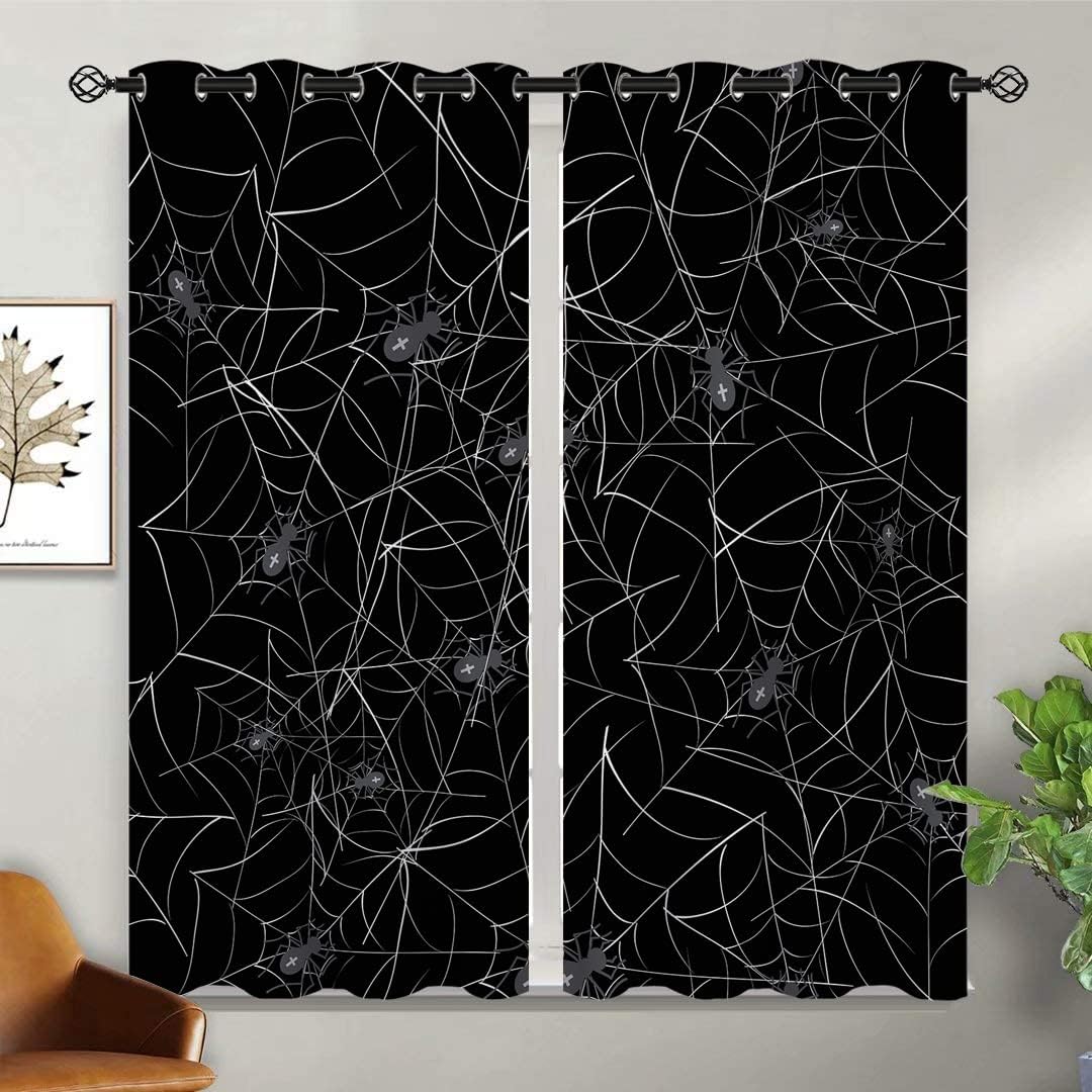 Scary Spider Web Blackout Curtains for Girls Boy Home Decor, Halloween Gothic Grommet Thermal Insulated Drapes Darkening Window Curtain for Bedroom Living Room, 42 x 45 Inch