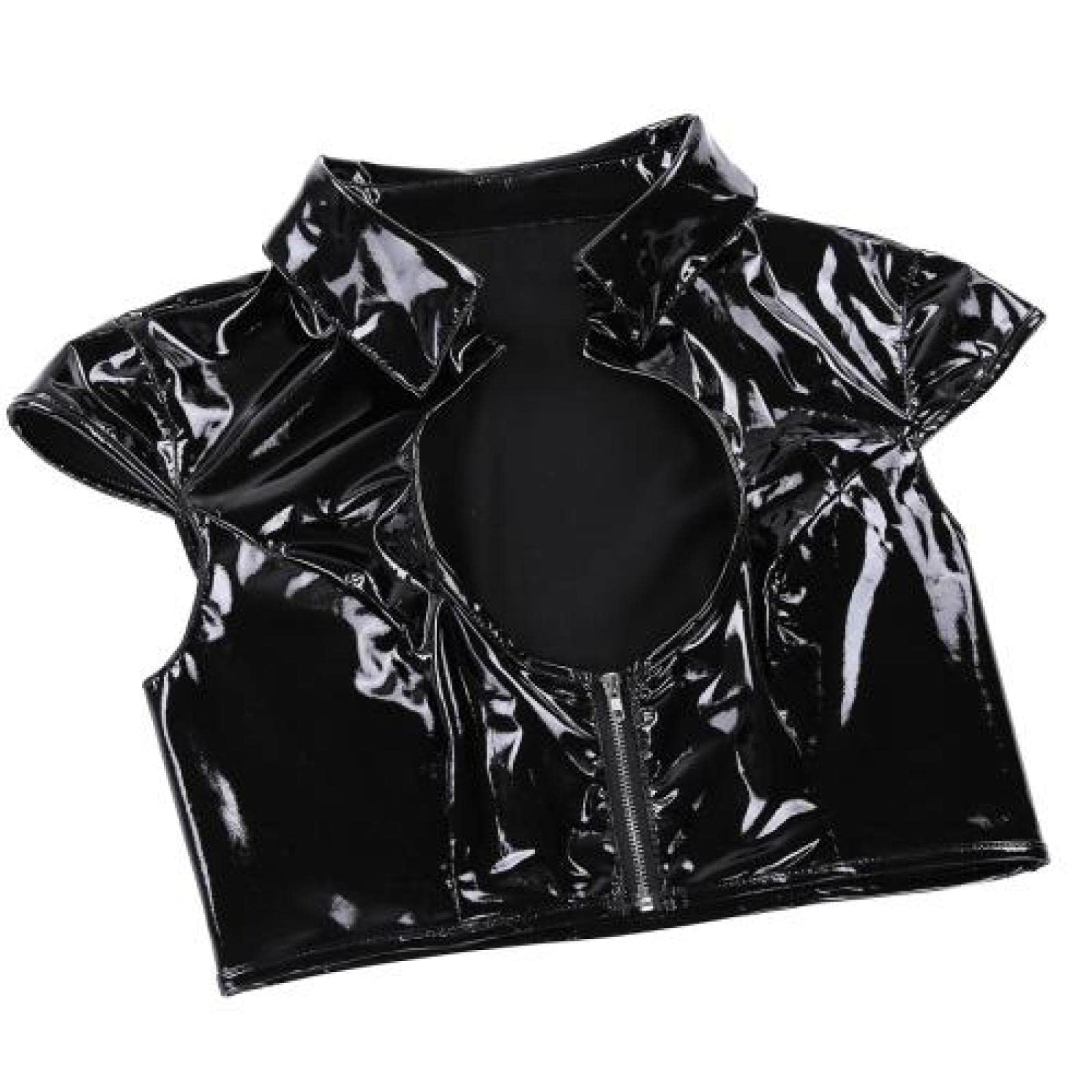 Lingerie Sexy da Donna Morbida Set di Lingerie in Pelle Verniciata Effetto Bagnato da Donna Sexy Police Cosplay Uniforme in Lattice Clubwear Gioco di Ruolo Erotico Top Corto con Minigonne