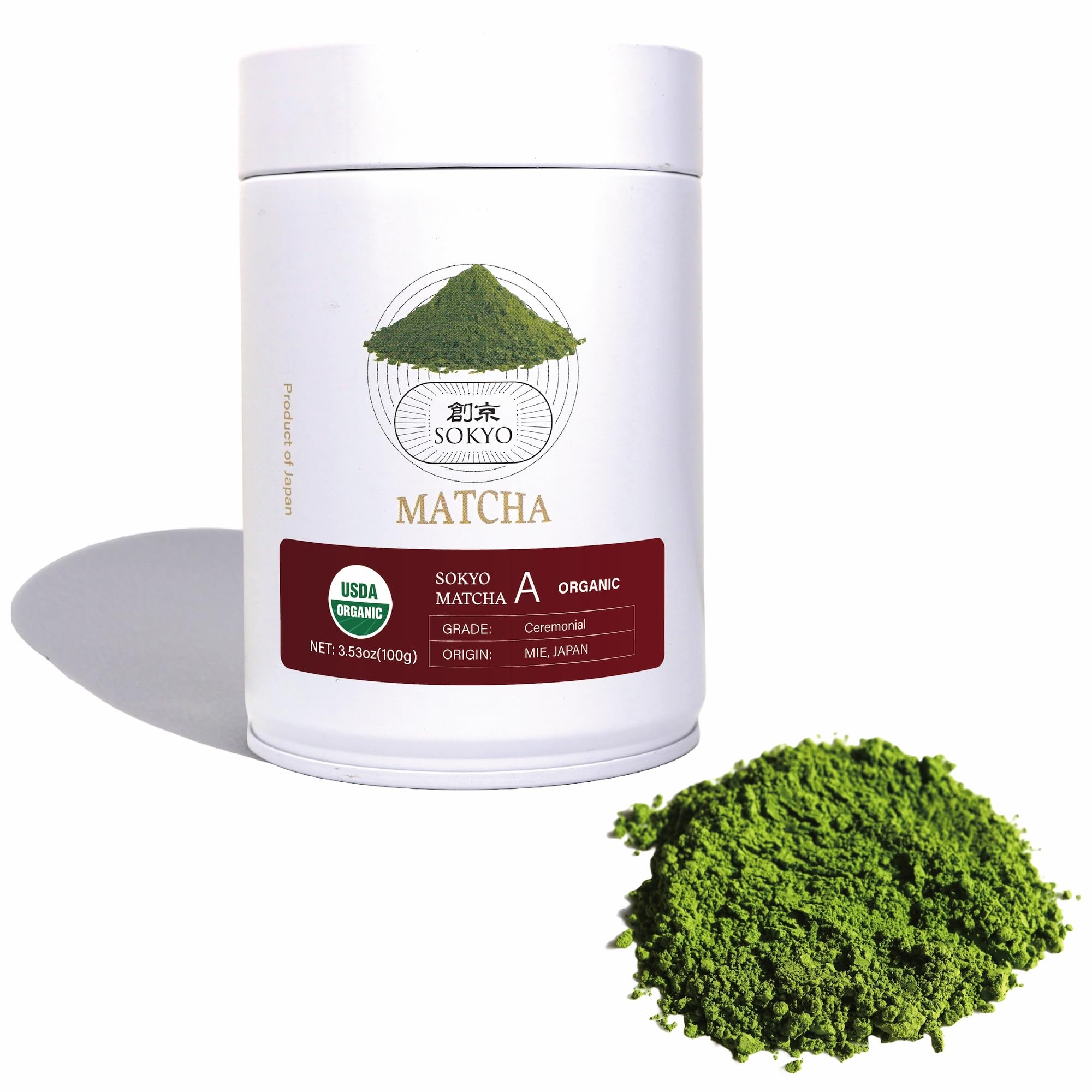 Sogyo Matcha Ceremonial Organic Series Powder, Premium Ichibancha Powder, Ceremonial Tea Ceremony, Latte (3.5 oz (100 g), Mie Organic Matcha A