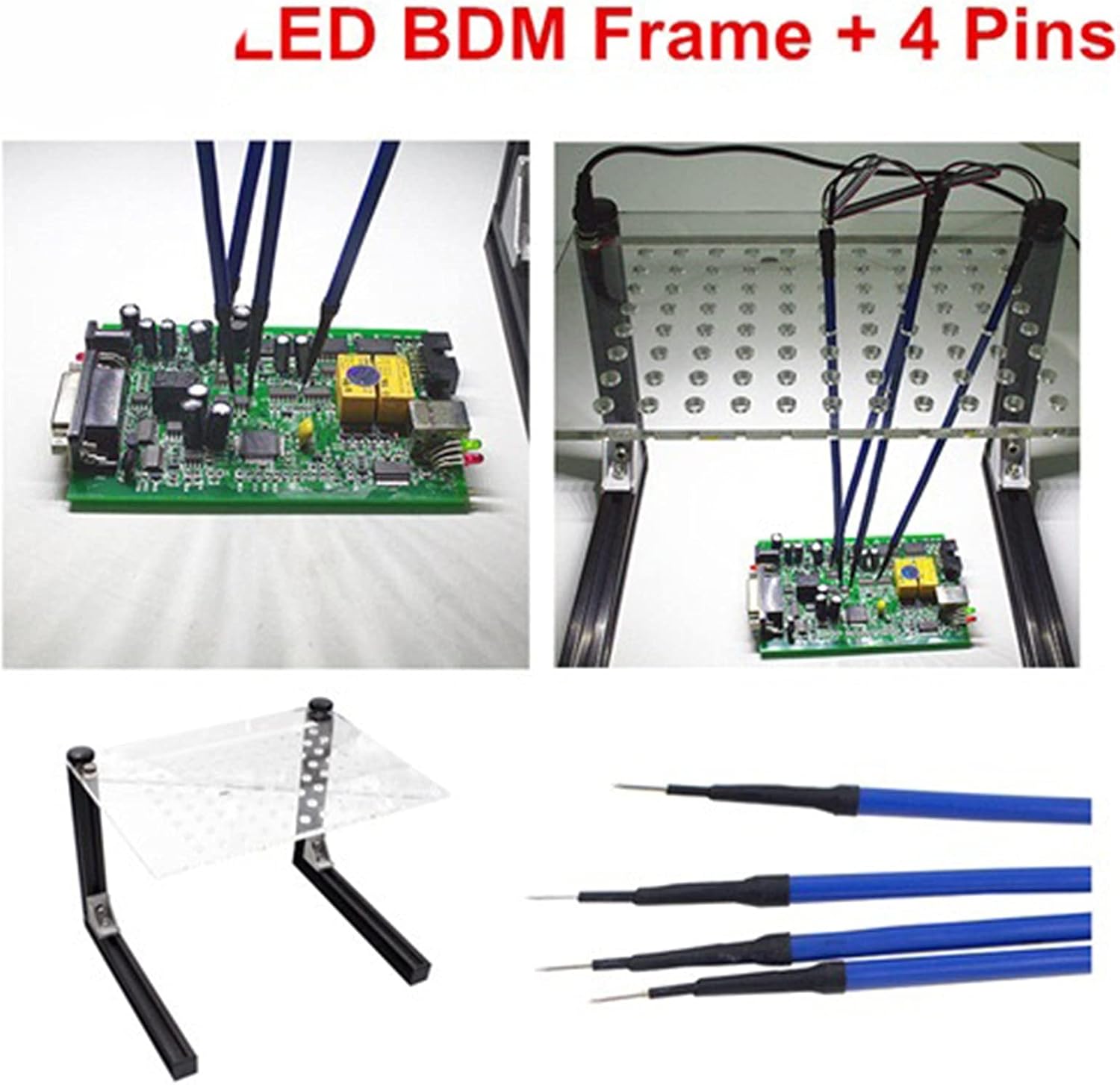 Power Circuit Probe Kit Frame Adapter ECU Programming Tool 22 Adapters Frame with LED Light 4 Probe Pins for Galletto for Truck Motorcycle Boat (Color : BDM Frame)