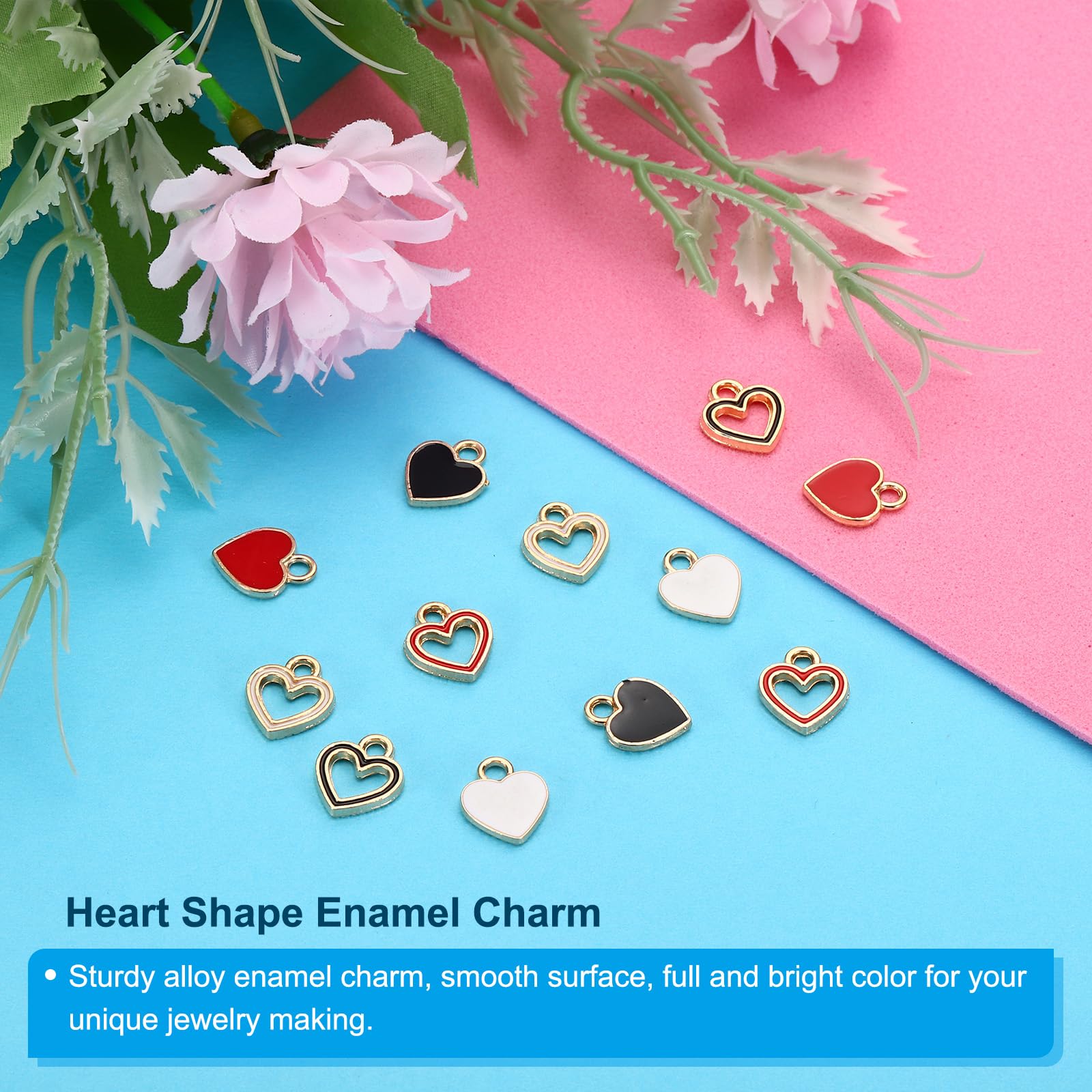 PATIKIL 12x10mm Enamel Charm, 40Pcs Alloy Heart Charm Pendant for Jewelry Making Necklace Bracelets DIY Accessories, Pink - Image 3