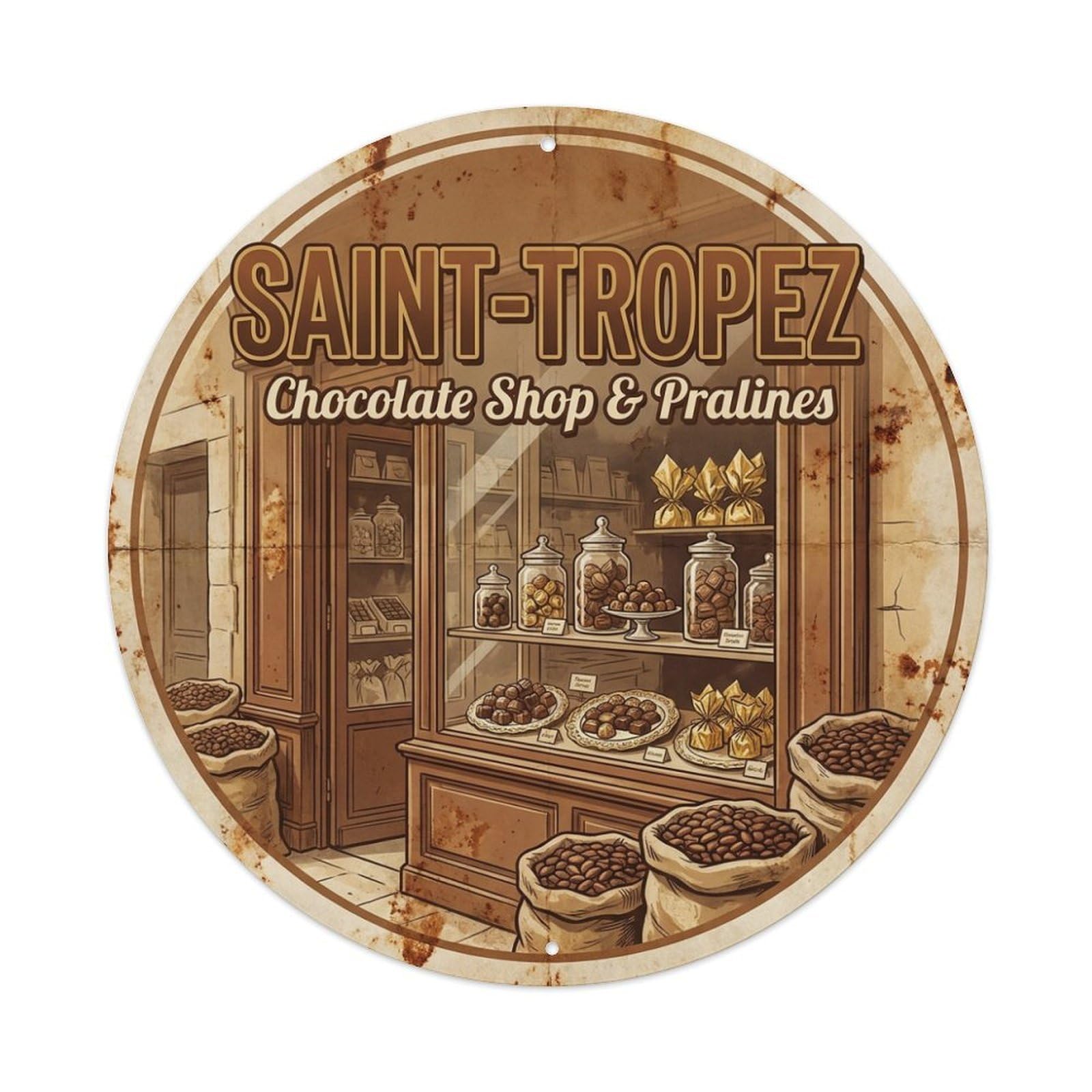 Chocolate Shop Pralines Travel Saint Tropez Riviera Metal Tin Sign