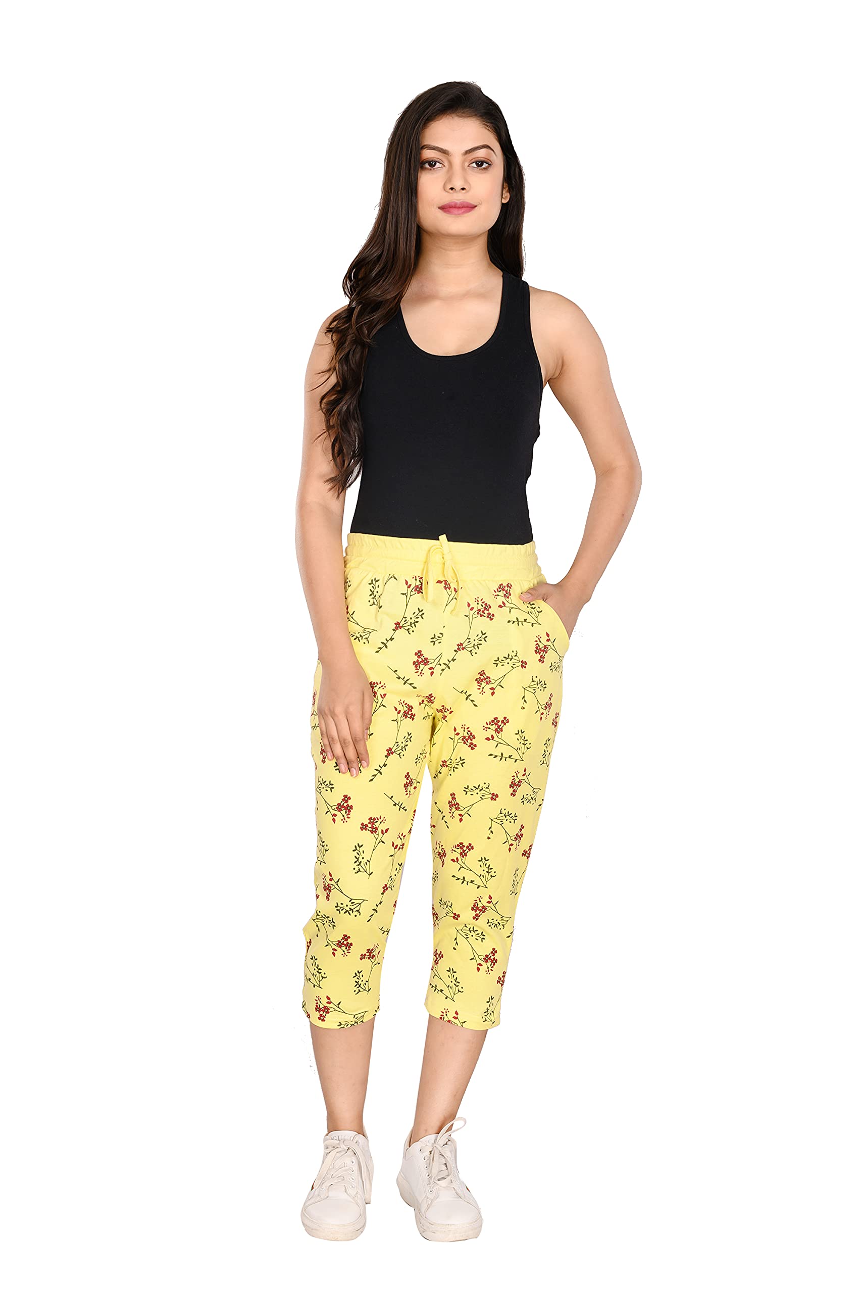 style club Women Printed Yellow Nightwear Capri for Women // Lounge Capris // 3/4th Pants (XL, Yellow)-picture-48