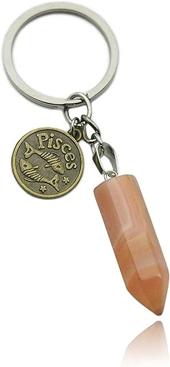 Zodiac Crystal Stone Keychain Natural Rose Stone/Red Agate/Aventurine Healing Crystal Keychain