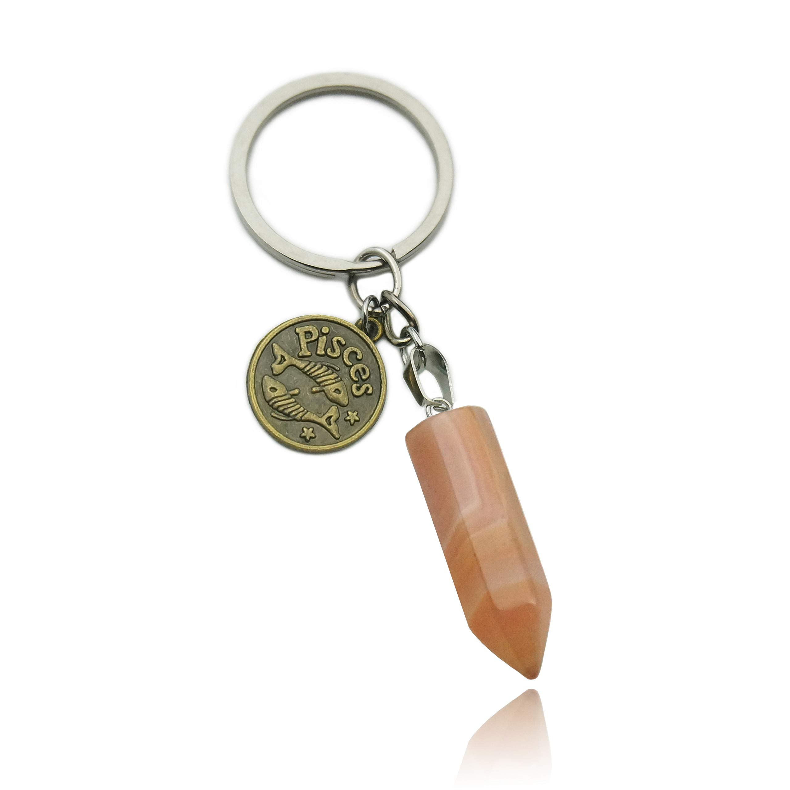 ZUOPIPI Zodiac Crystal Stone Keychain Natural Rose Stone/Red Agate/Aventurine Healing Crystal Keychain