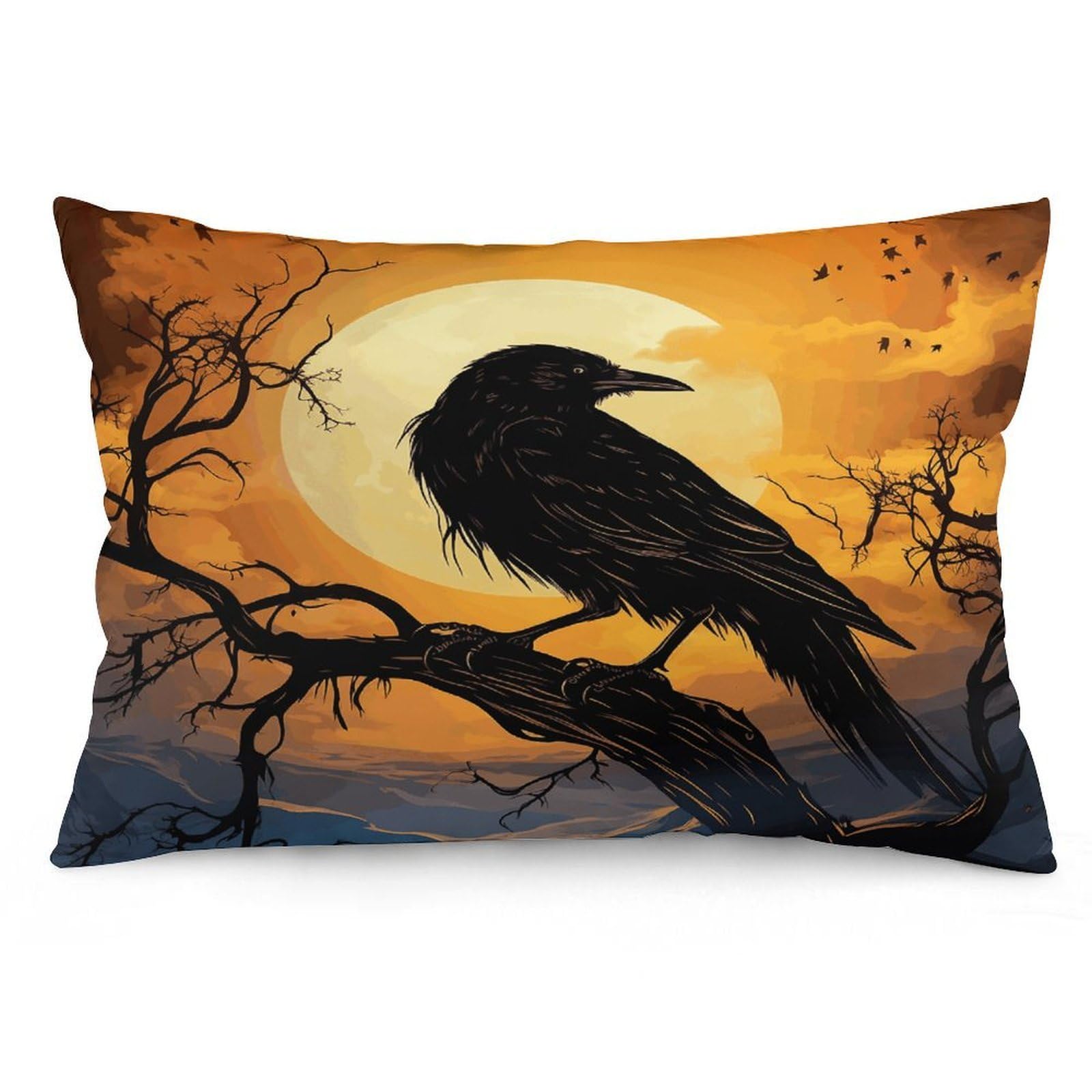 asbwuo Rectangular Decorative Throw Pillow Cover Soft Cushion Cover Crow Queen Pillow Cases for Couch Sofa Living Room Bed