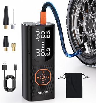 Tire Inflator Portable Air Compressor 160PSI Air Pump For Car Tires with Digital Pressure Gauge, LED Light & Fast Inflation - Cordless Pump for Car, Motorcycle, Bicycle, Ball, Matte Black