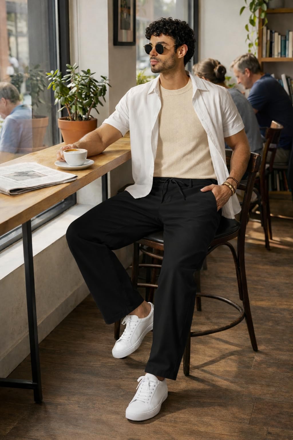 COOFANDY Pantaloni in lino da uomo con coulisse, leggeri, per il tempo libero, traspiranti, in cotone, con tasche
