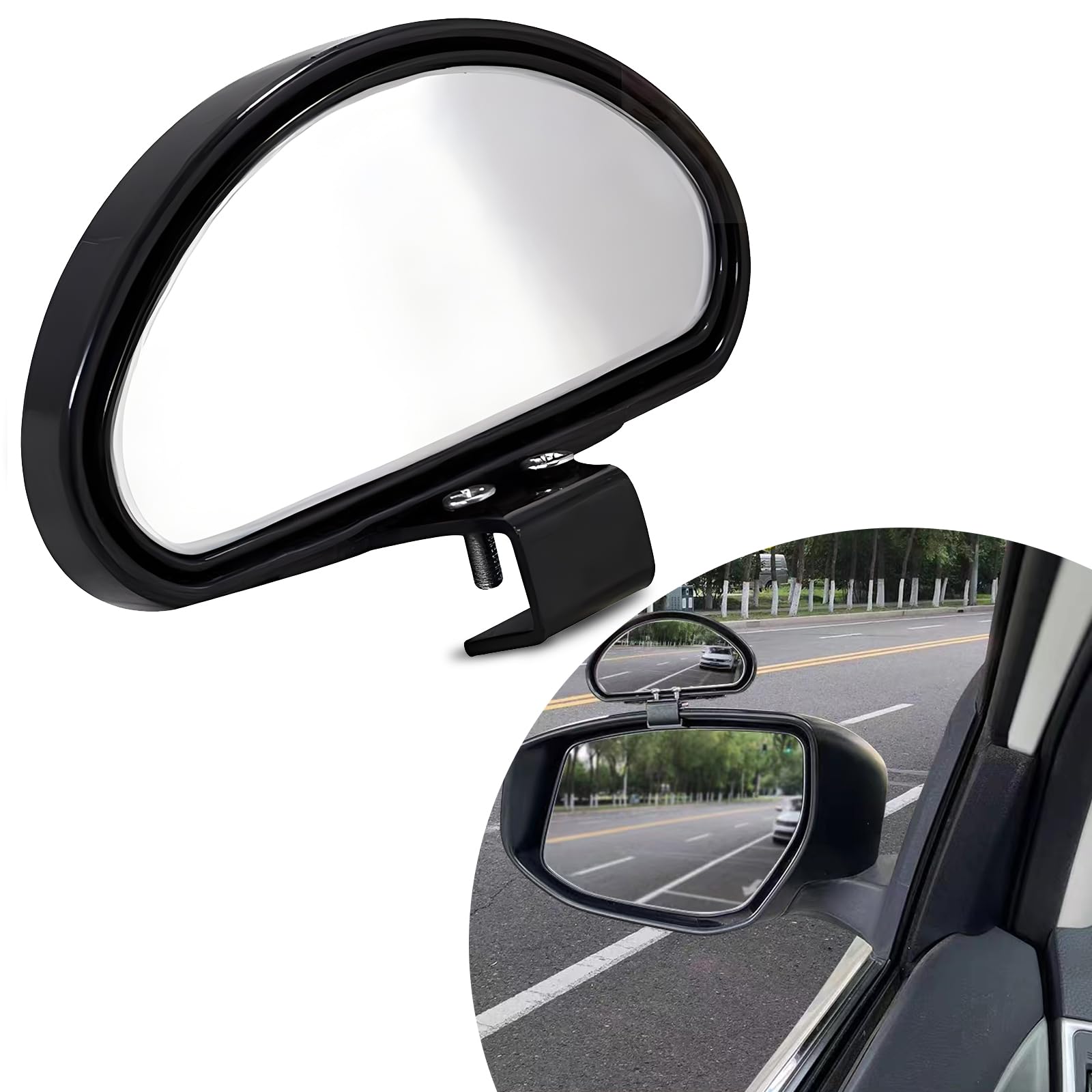 2 PCS Car Reversing Auxiliary Mirror, 5.9" x 2.16" ABS Shell HD Glass Adjustable Blind Spot Wide-angle Spherical Mirror, Modification Decorative Accessories, Suitable for Most Models (Black)