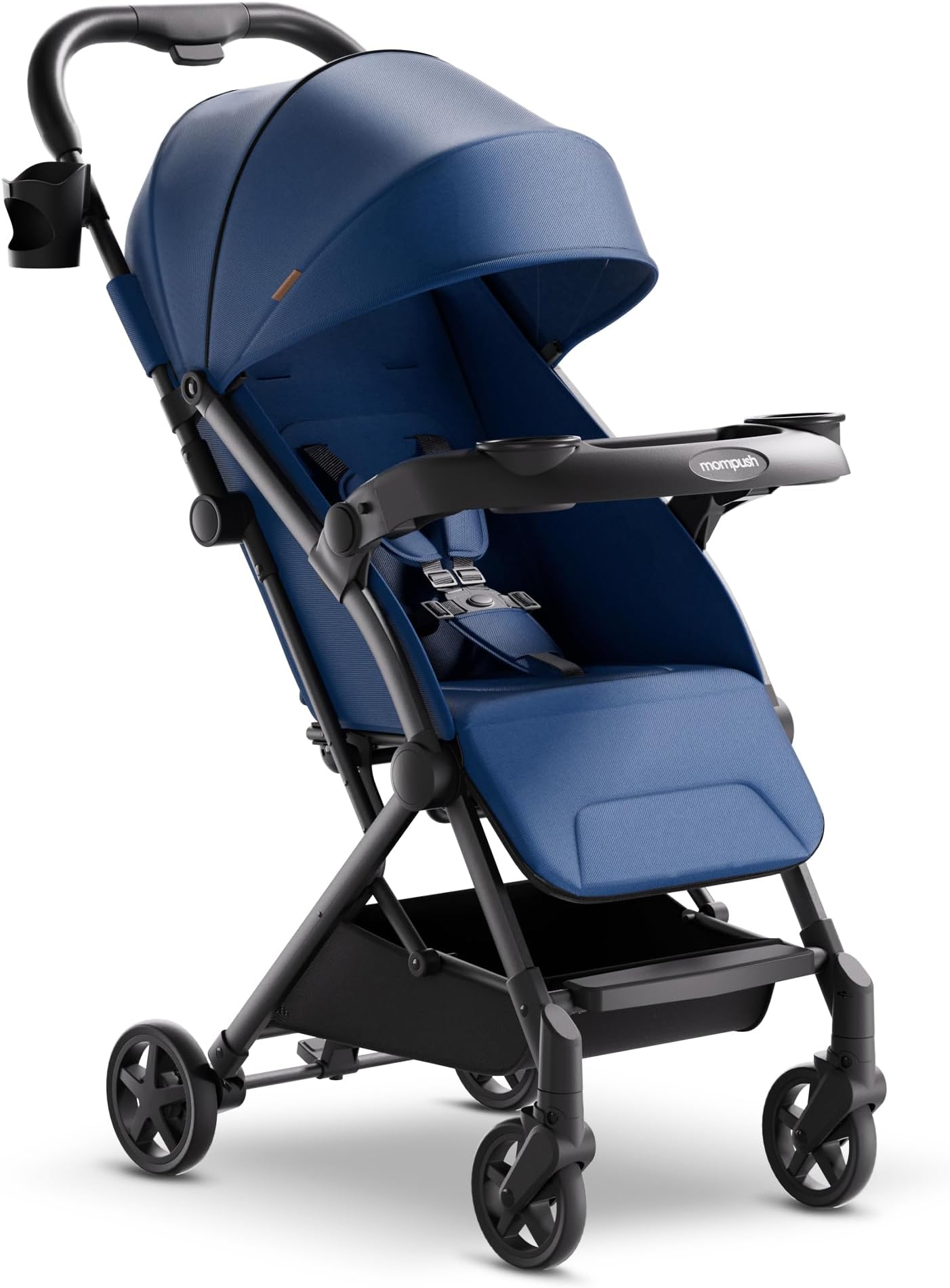 Mompush Lithe V2 Lightweight Travel Stroller, Compact Foldable Baby Stroller with Travel Bag, One-Hand Fold Stroller, Snack Tray, Mechanical Recline Seat, Airplane-Ready, UPF 50+ Canopy & Rain Cover