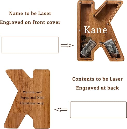 Vista 39 de Alcancía para niños y niñas, alcancía de madera con letra grande del alfabeto con inicial C, banco de monedas, regalos divertidos para cumpleaños