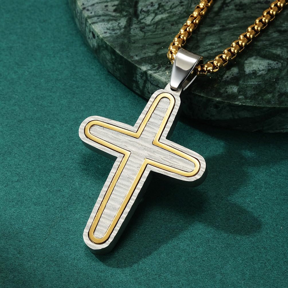 Collana con Ciondolo Donna in Acciaio Nero Collana Pendentes Struttura A Doppia Croce