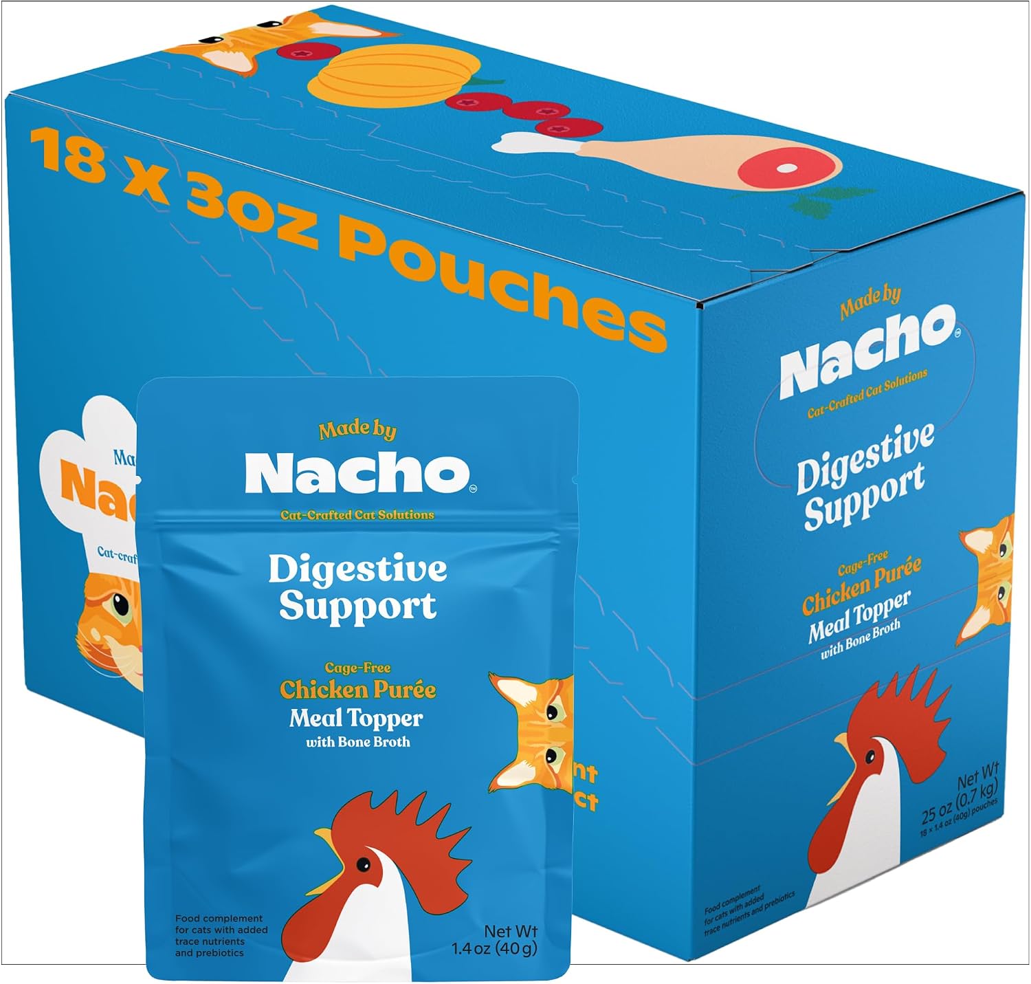 Made by Nacho Digestive Support Cage-Free Chicken Puree Meal Topper with Bone Broth (18 Count)