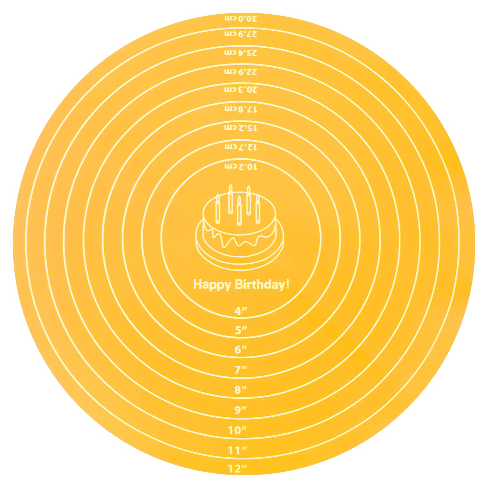 Silicone Baking Mat Cake Mat Round Silicone Baking Mat with Measurements for Cake Turntable Stand Pastry Baking Sheet, Non-Stick and Heat Resistant (Yellow)