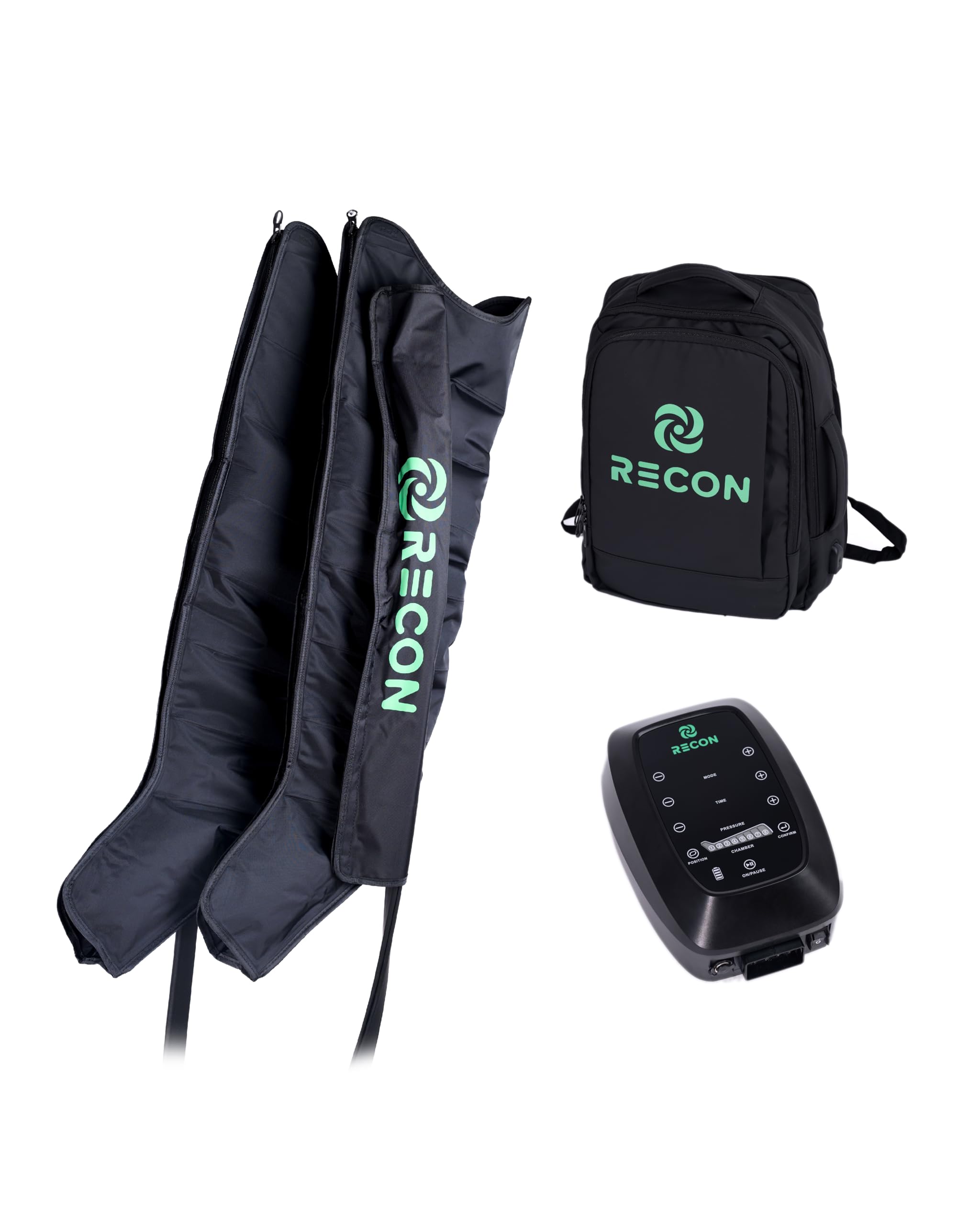 Botas de Presoterapia Masajeador piernas con 8 cámaras 6 modos de masaje y batería. Equipo profesional. Recon®. (XL)