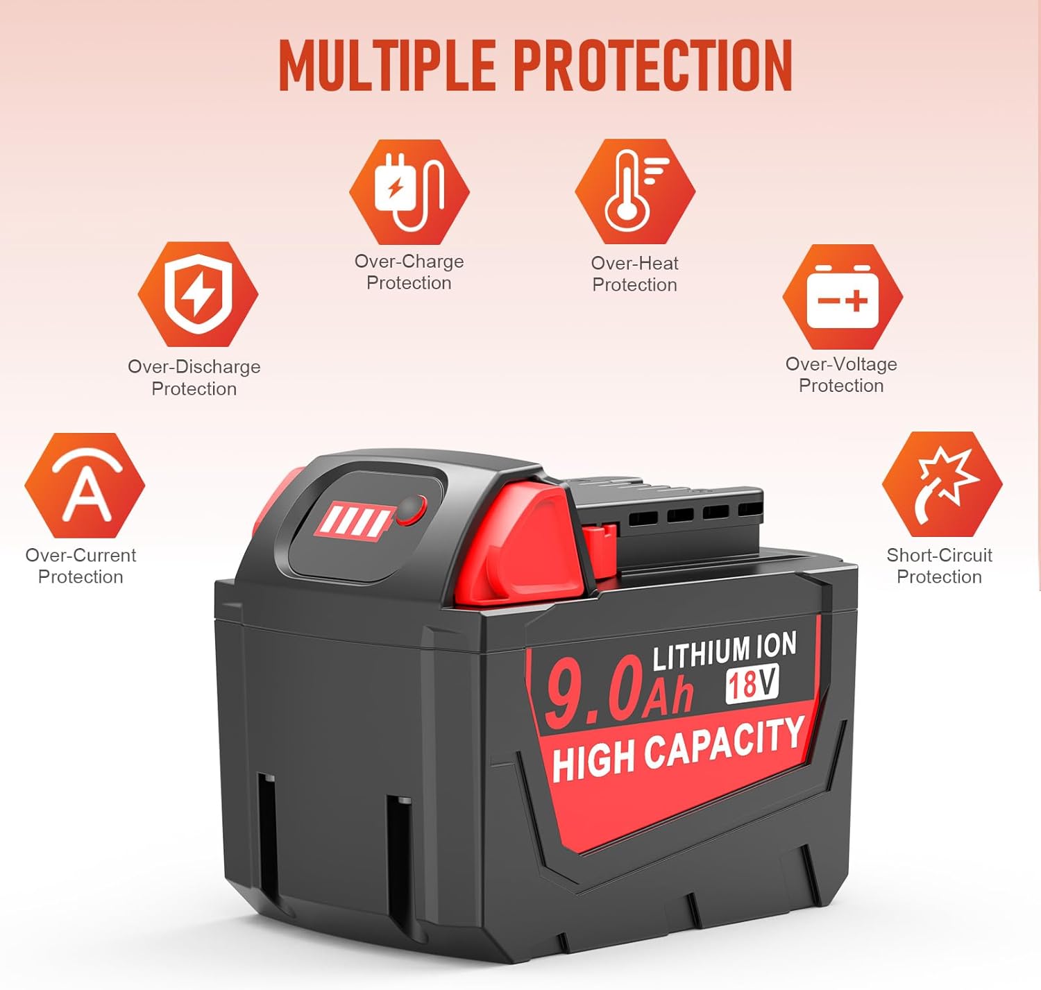 2 Pack 9.0Ah 18V Battery Compatible for Milwaukee WK1890 Mk-18 Tools, Compatible with 48-11-1840, 48-11-1828, 48-11-1820, 48-11-1815, 48-11-1850, 48-11-1890, 2646-22CT Cordless Power Tools