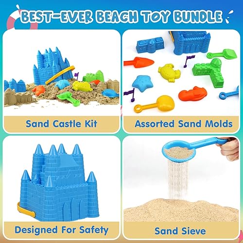 Miniatura 7 de TOY Life Juguetes de playa gigantes para niños de 4 a 8 años, juguetes de arena para niños con moldes y palas de castillo de arena, juguete de caja