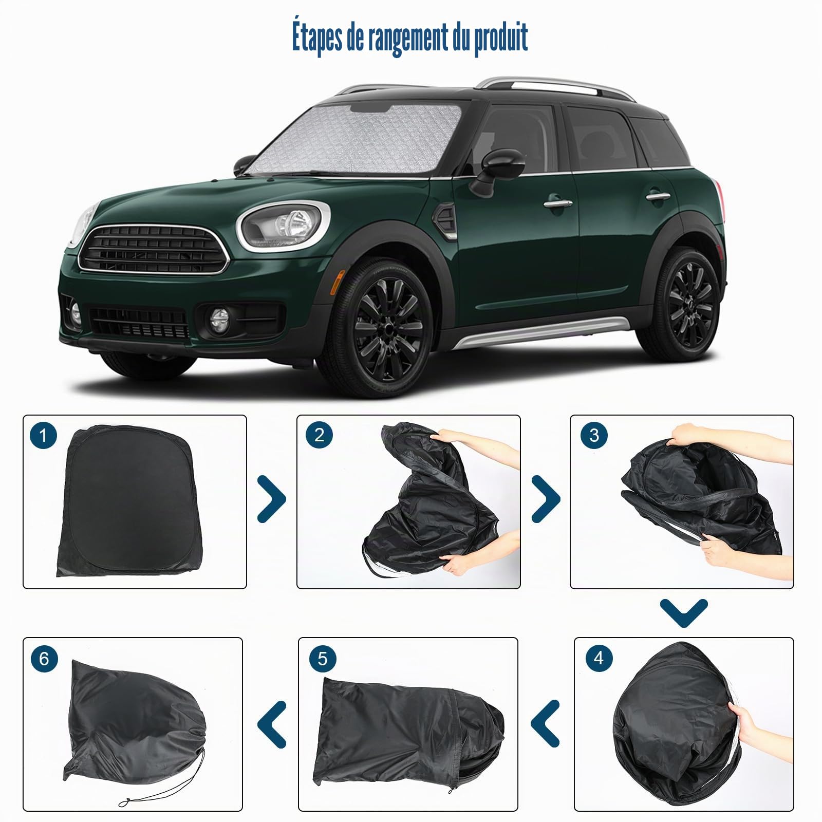 Pare-Soleil Anti-UV pour Pare-Brise Avant Remplacement pour Mini Countryman R60/F60 2010-2024, Pare Soleils pour Voiture à l'intérieur Pliable Couverture, Protection Anti-poussière Réfléchissante UV