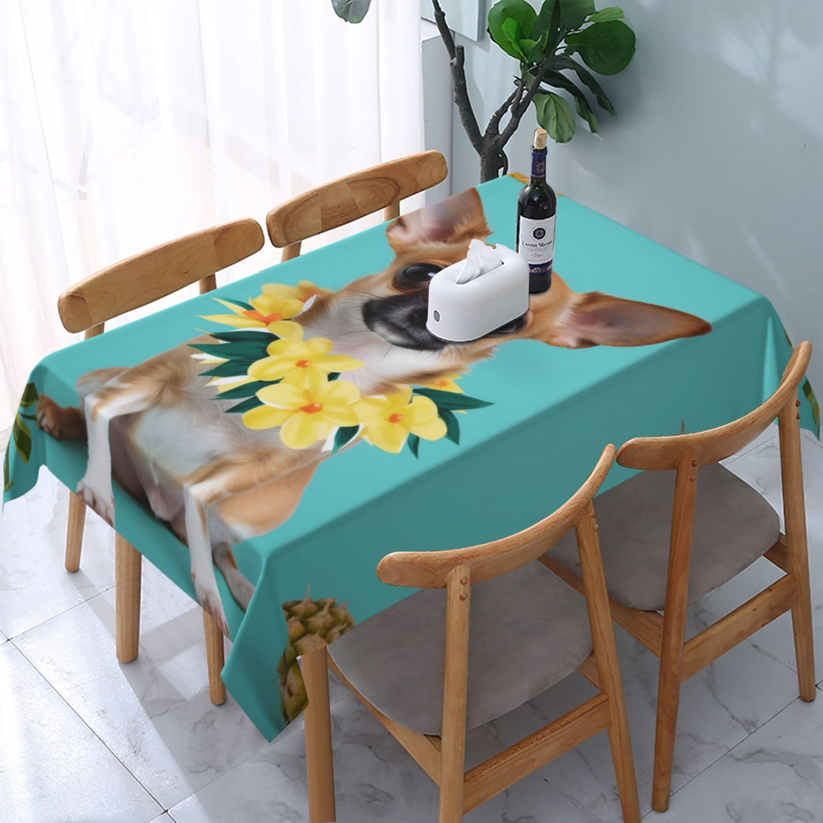 WPKJU Chihuahua Dog Pineapple Printed Tablecloth Water Resistant Table Cover Washable Rectangle Table Cloth for Tables 54x72 in