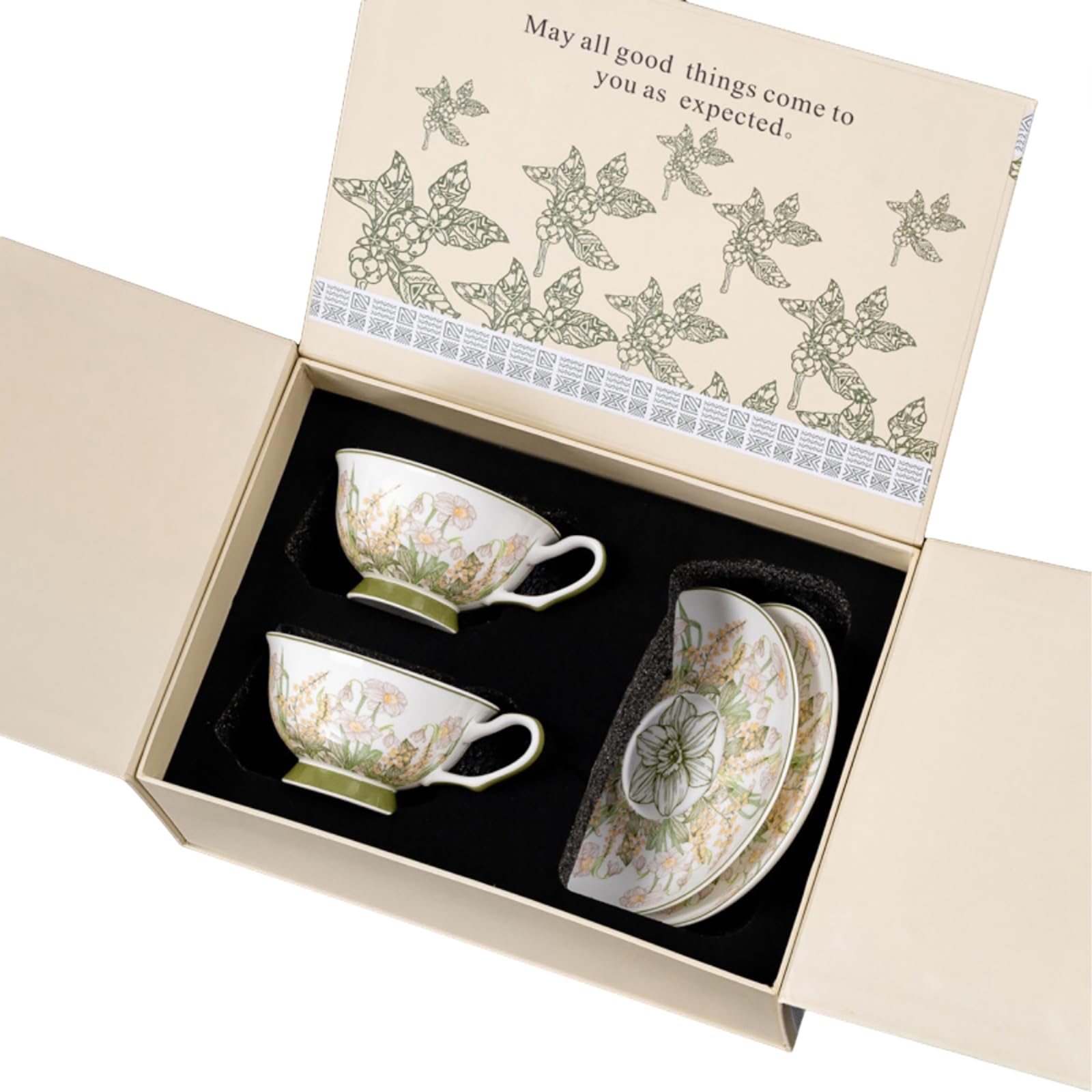 Ceramiczny zestaw filiżanek do herbaty i spodków, 250 ml, wzór kwiatowy dzwonka, styl retro, zestaw 2 szt